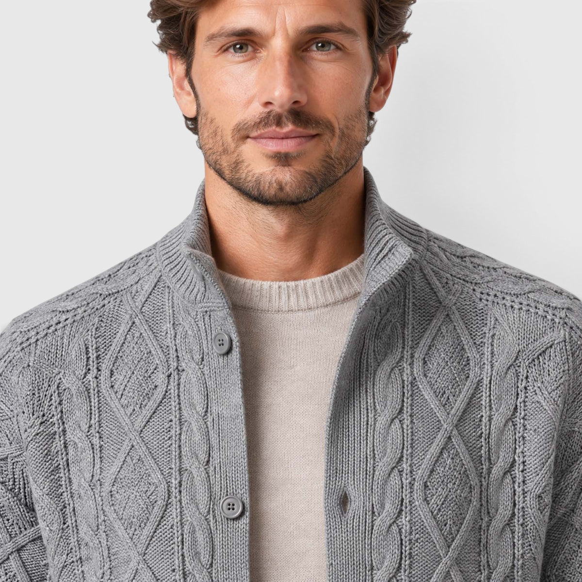 Monvaline | Men's Button Front Cable Knit Sweater Cardigan for Layering