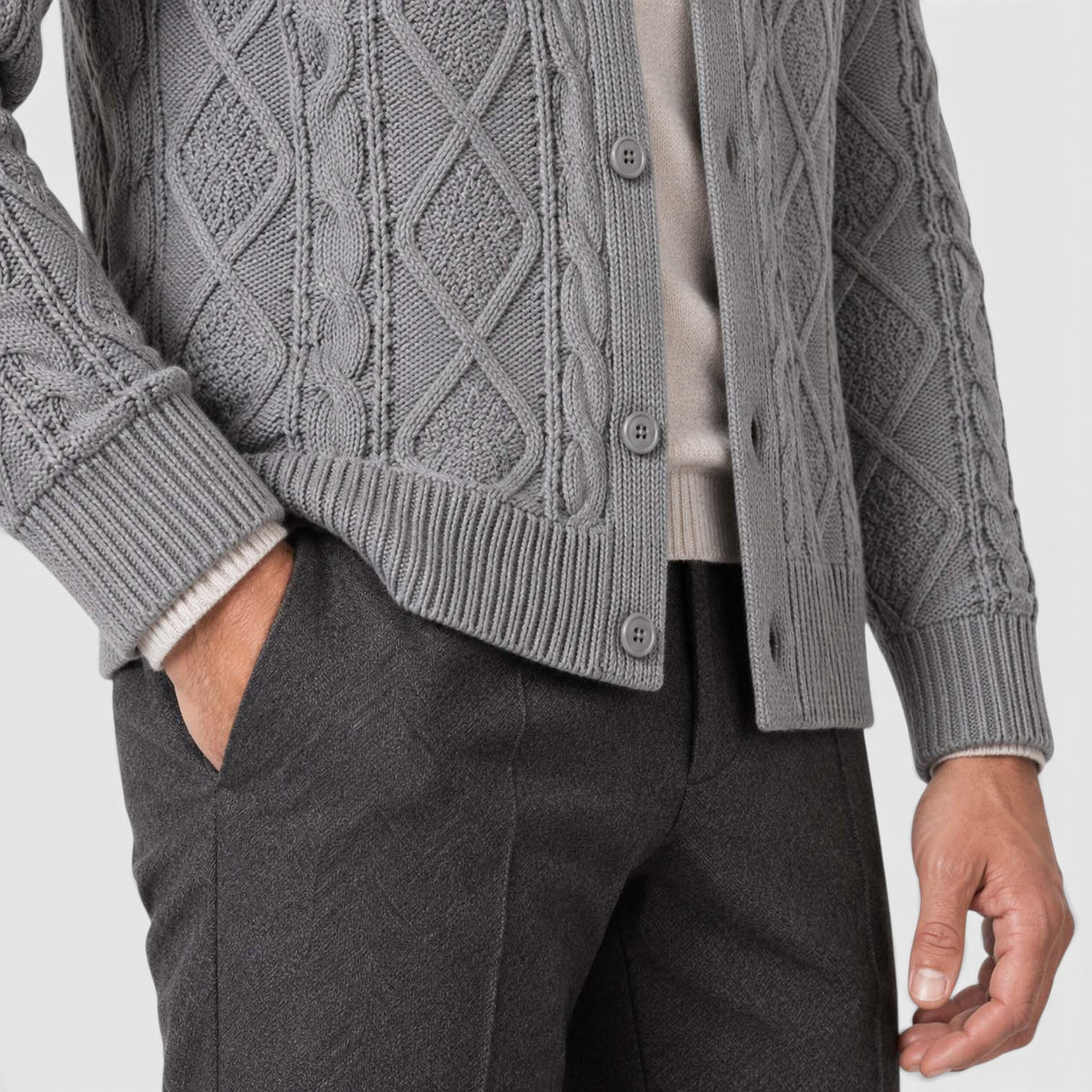 Monvaline | Men's Button Front Cable Knit Sweater Cardigan for Layering