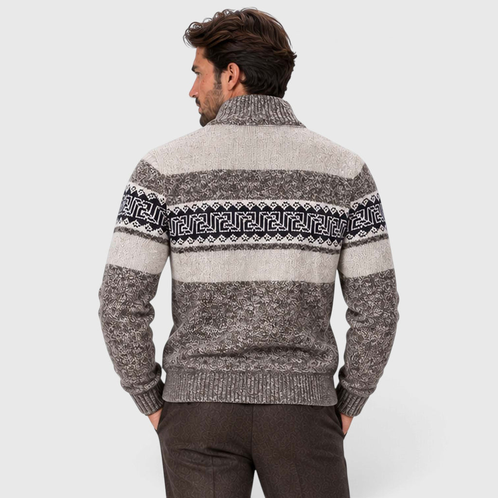 Monvaline | Men's Cable Knit Jumper Full Zip Stand Collar