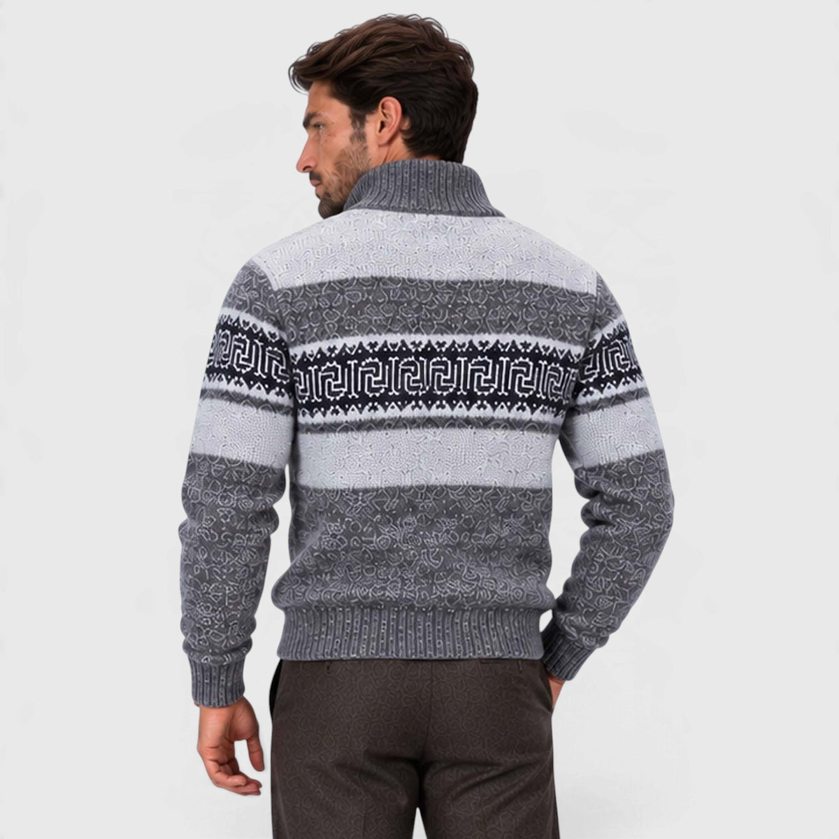 Monvaline | Men's Cable Knit Jumper Full Zip Stand Collar