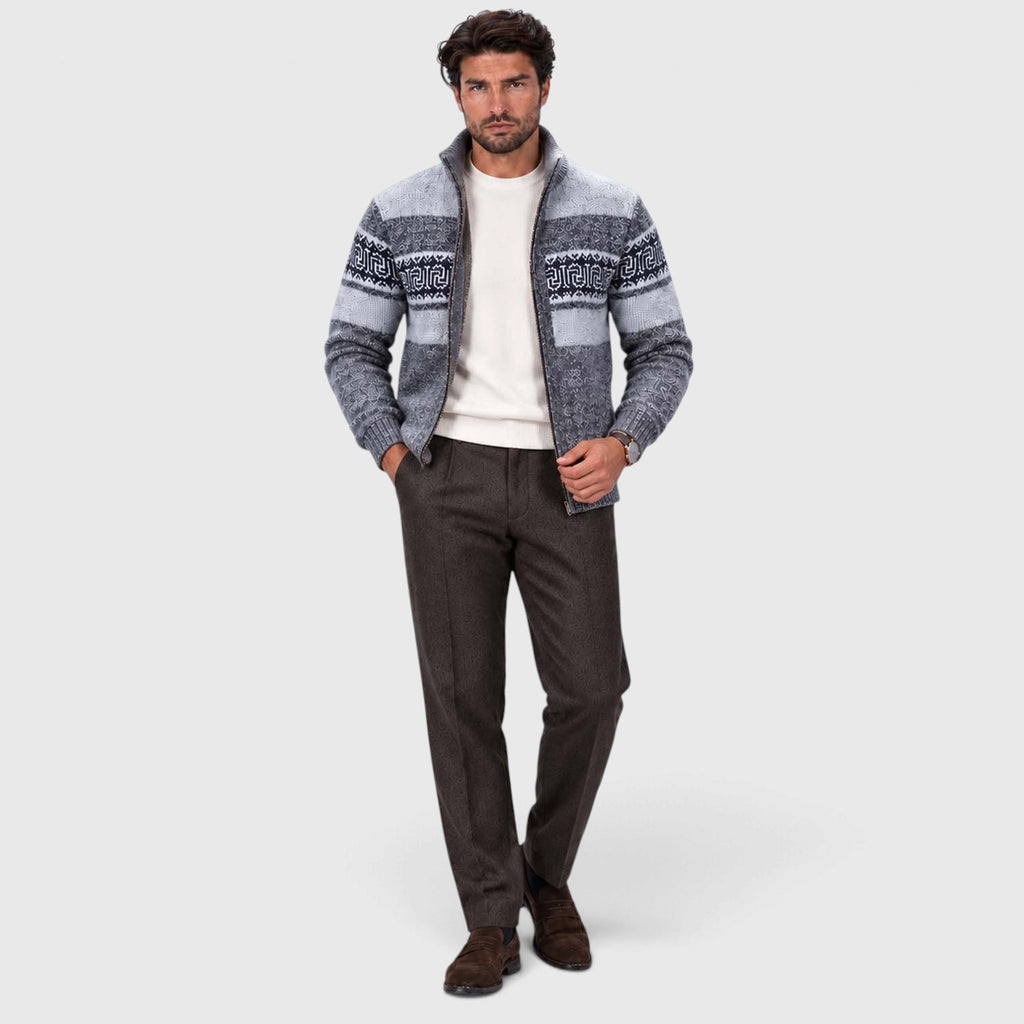 Monvaline | Men's Cable Knit Jumper Full Zip Stand Collar
