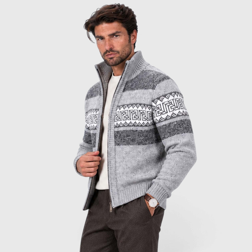 Monvaline | Men's Cable Knit Jumper Full Zip Stand Collar