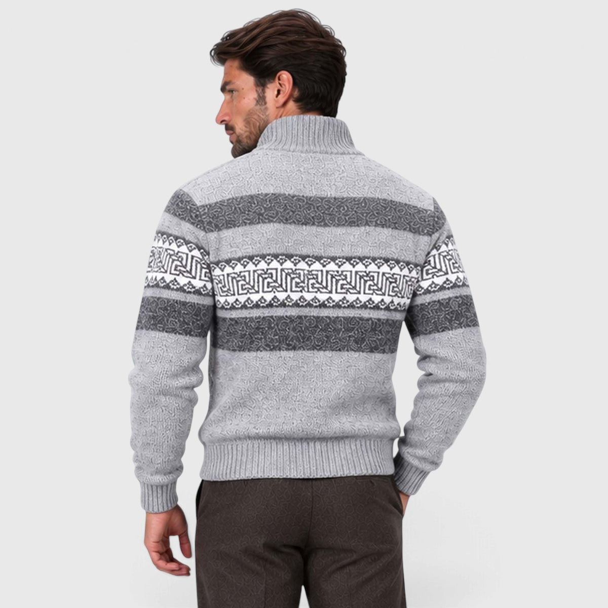Monvaline | Men's Cable Knit Jumper Full Zip Stand Collar
