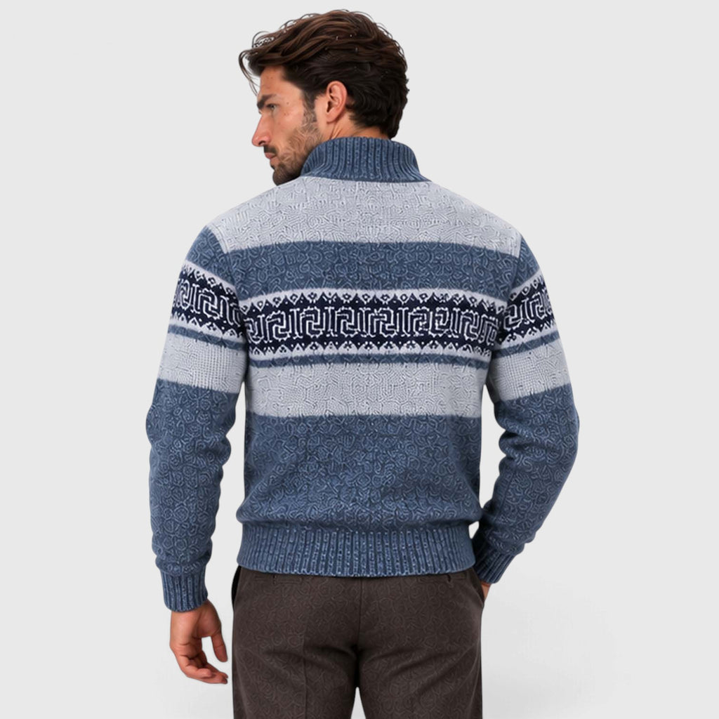 Monvaline | Men's Cable Knit Jumper Full Zip Stand Collar