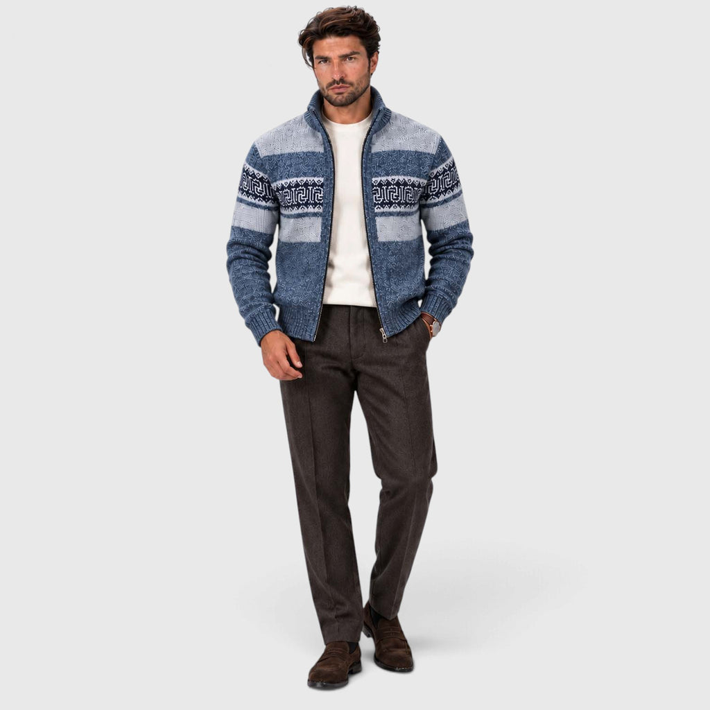 Monvaline | Men's Cable Knit Jumper Full Zip Stand Collar