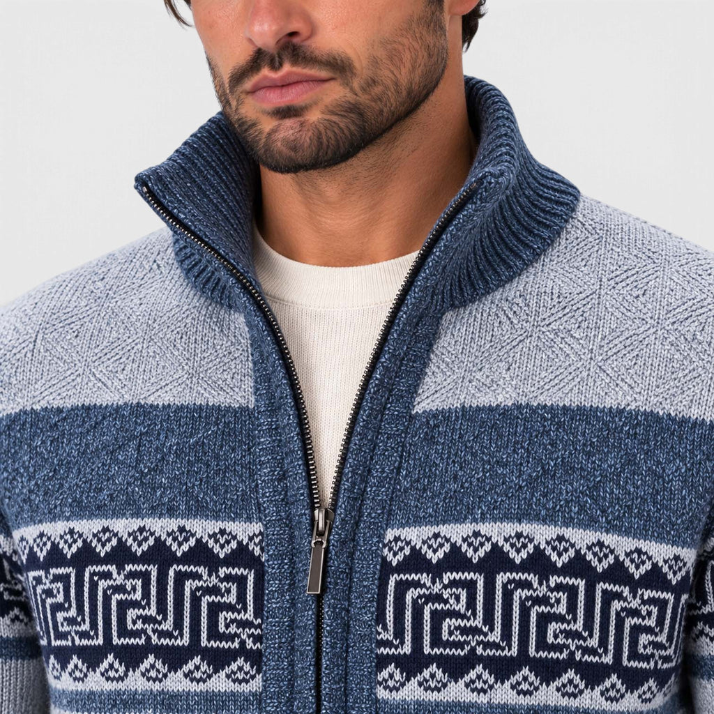 Monvaline | Men's Cable Knit Jumper Full Zip Stand Collar