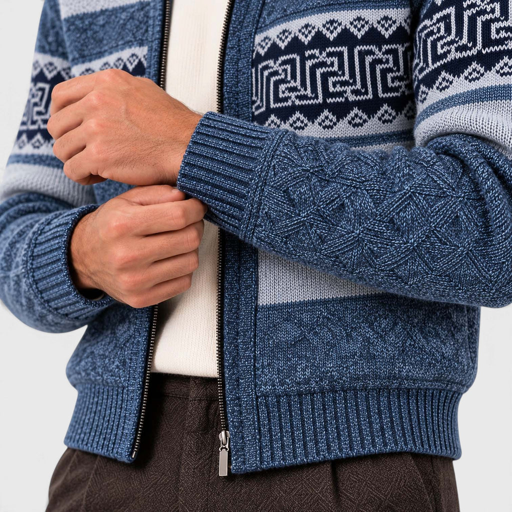 Monvaline | Men's Cable Knit Jumper Full Zip Stand Collar