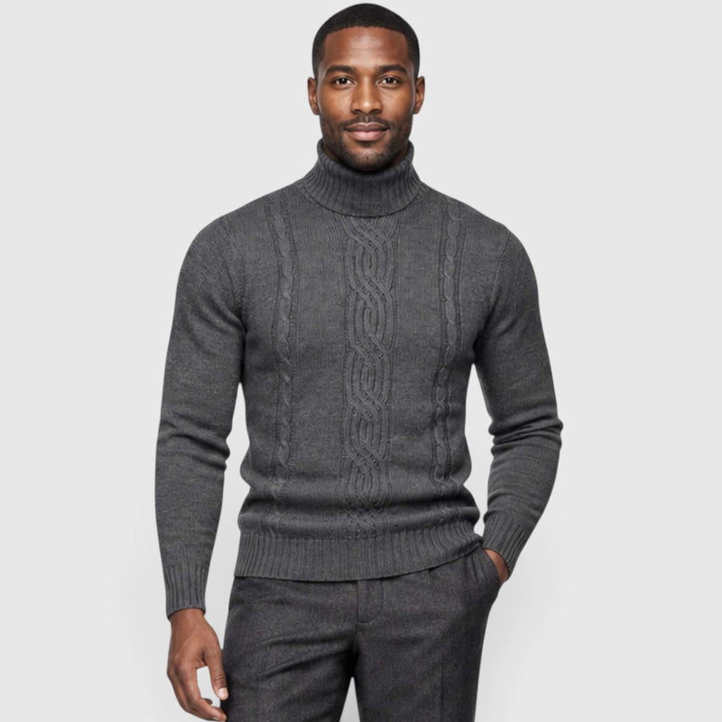 Monvaline | Men's Cable Knit Roll Neck Jumper for Winter Warmth