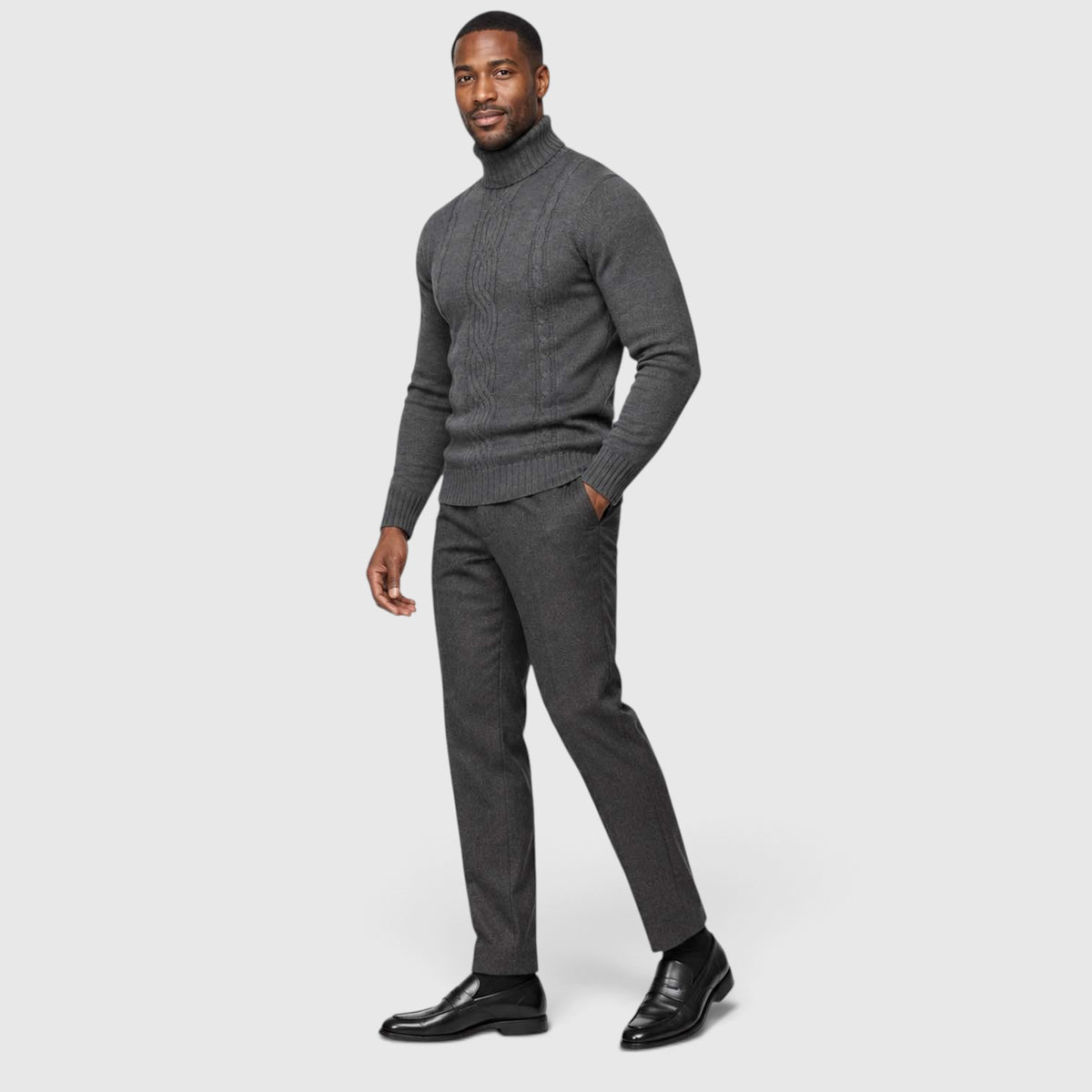 Monvaline | Men's Cable Knit Roll Neck Jumper for Winter Warmth