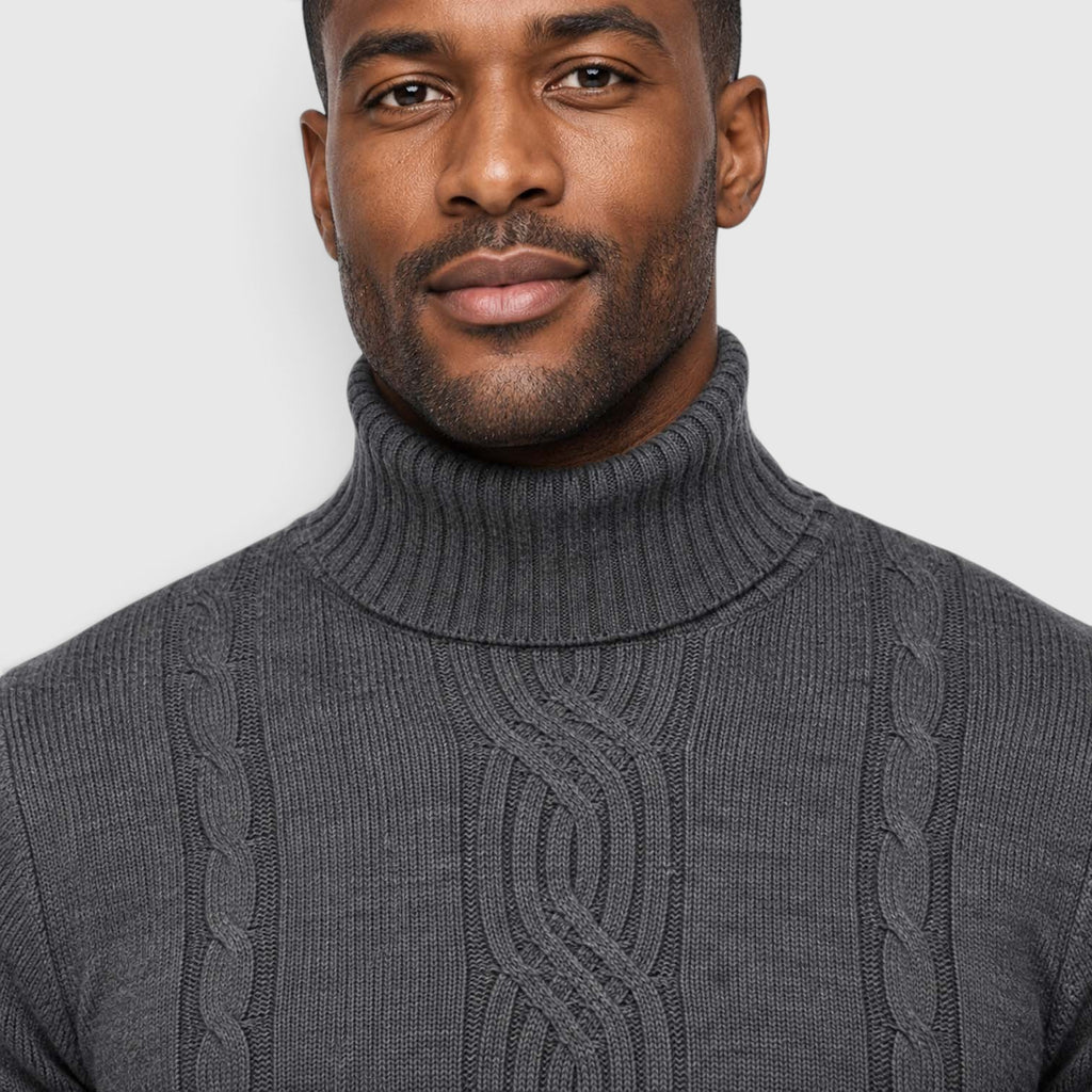 Monvaline | Men's Cable Knit Roll Neck Jumper for Winter Warmth