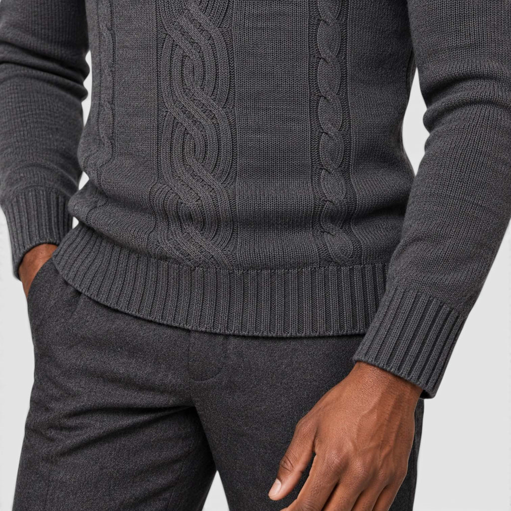 Monvaline | Men's Cable Knit Roll Neck Jumper for Winter Warmth