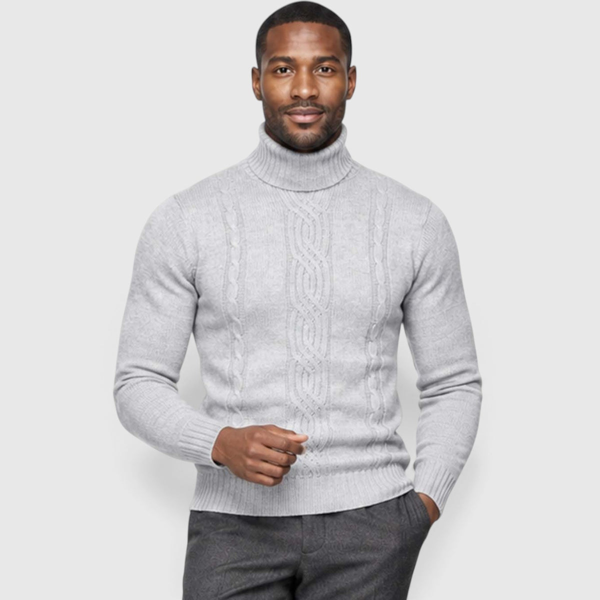 Monvaline | Men's Cable Knit Roll Neck Jumper for Winter Warmth