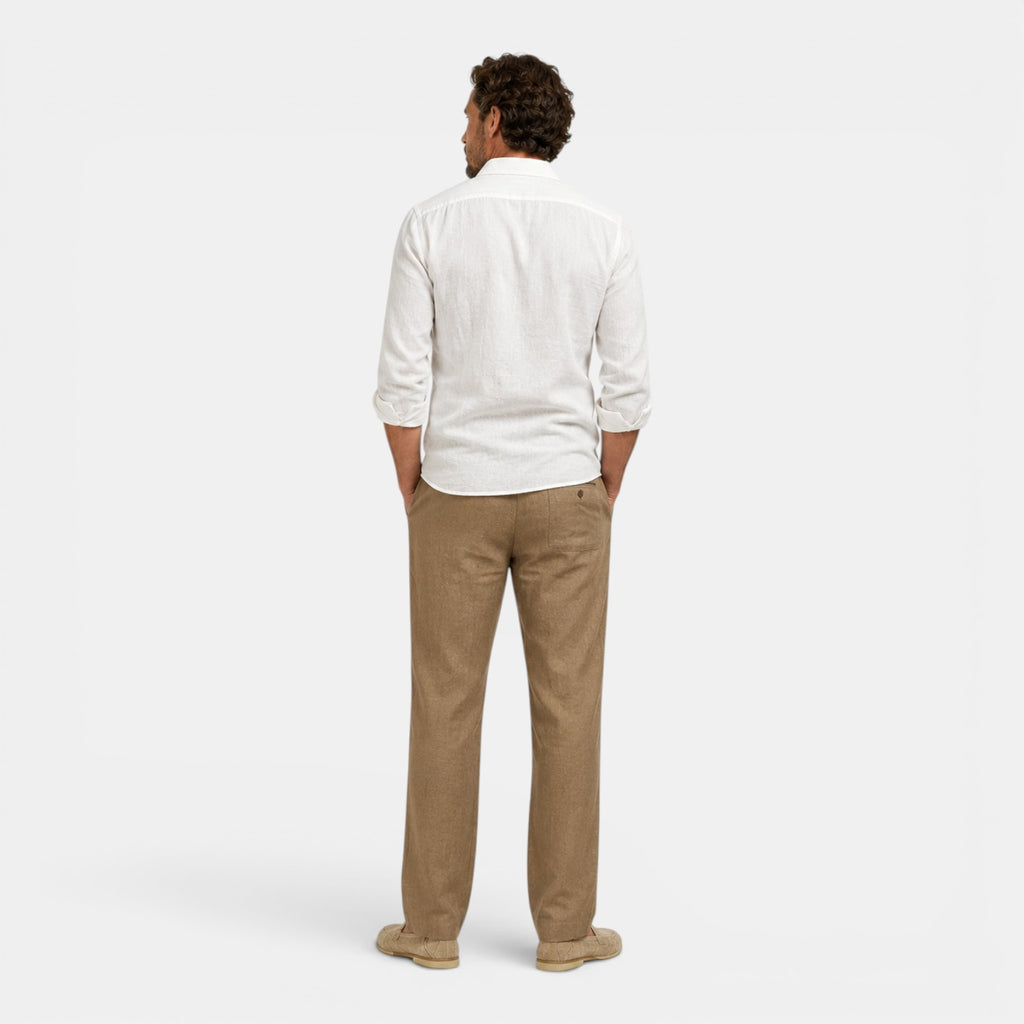 Monvaline | Men's Casual Linen Pants Breathable Straight Leg Caramel