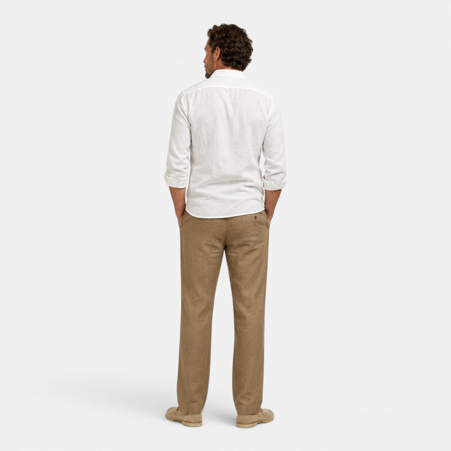 Monvaline | Men's Casual Linen Pants Breathable Straight Leg Caramel