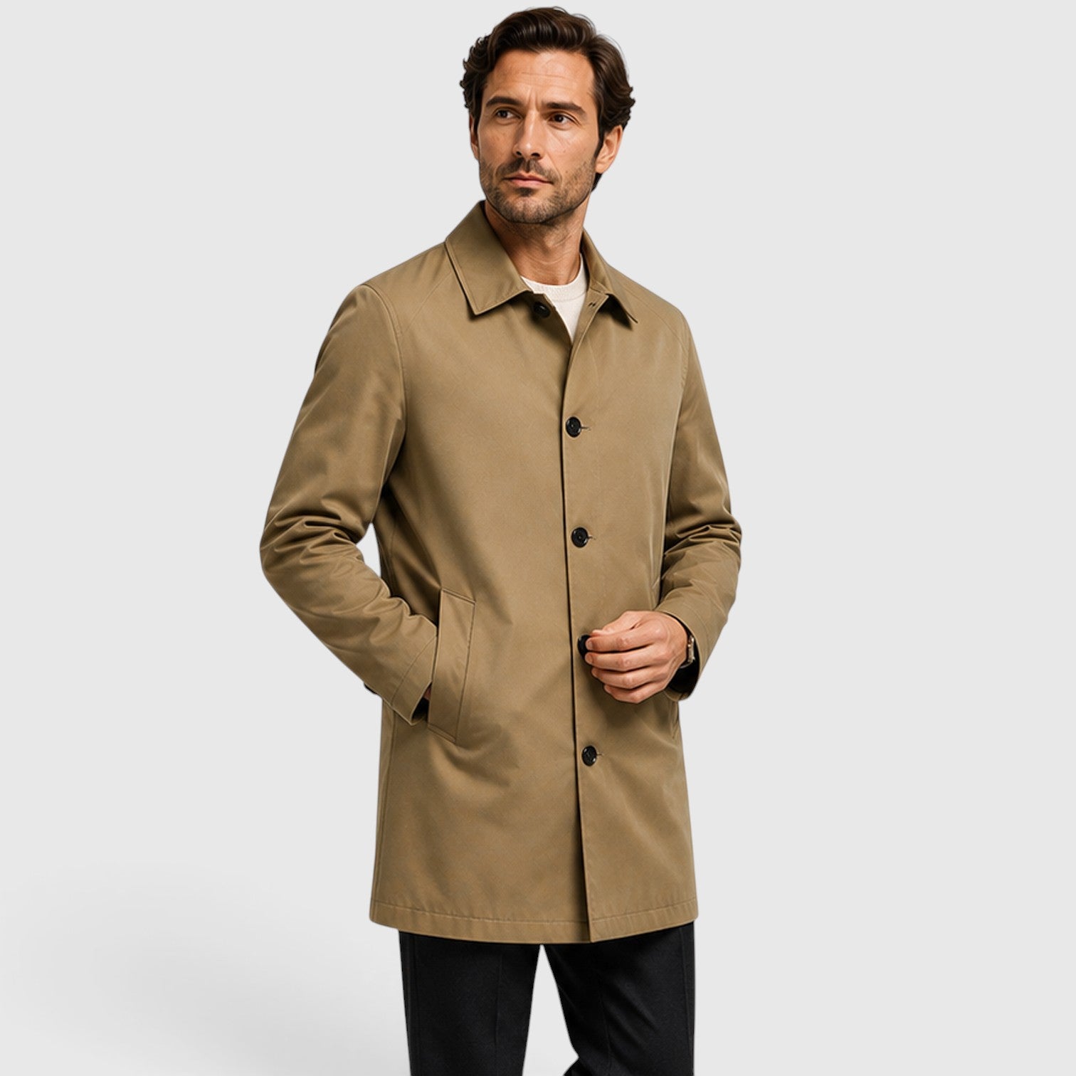 Monvaline | Men's Casual Mid-Length Trench Coat – Warm Casual Outerwear
