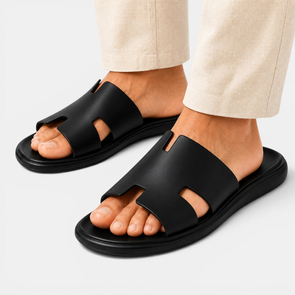 Monvaline | Men's PU Leather Flip-Flop Sandals Comfort Casual Summer Slides