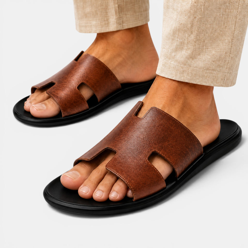 Monvaline | Men's PU Leather Flip-Flop Sandals Comfort Casual Summer Slides