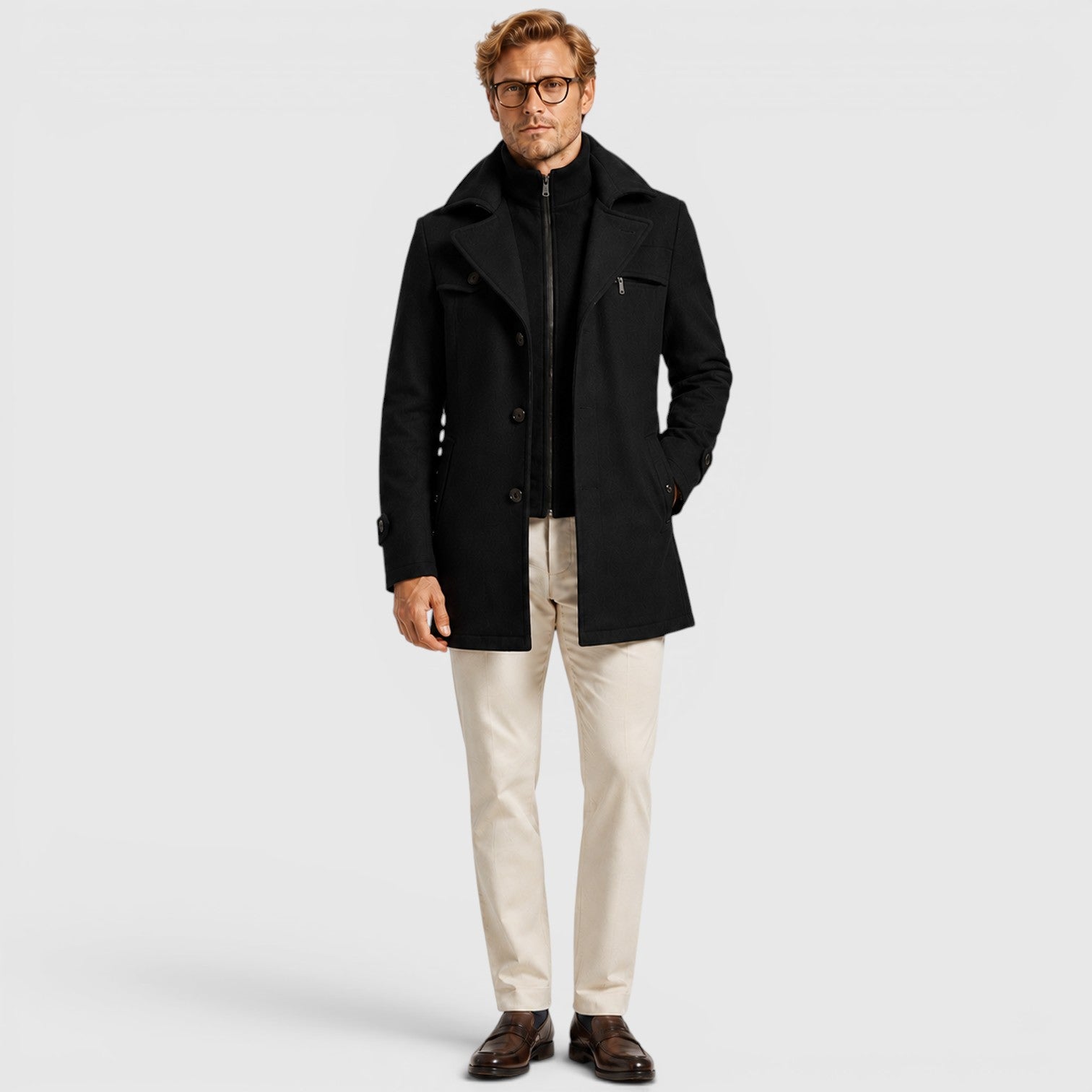 Monvaline | Men's Classic Wool Coat for Work and Casual Outfits