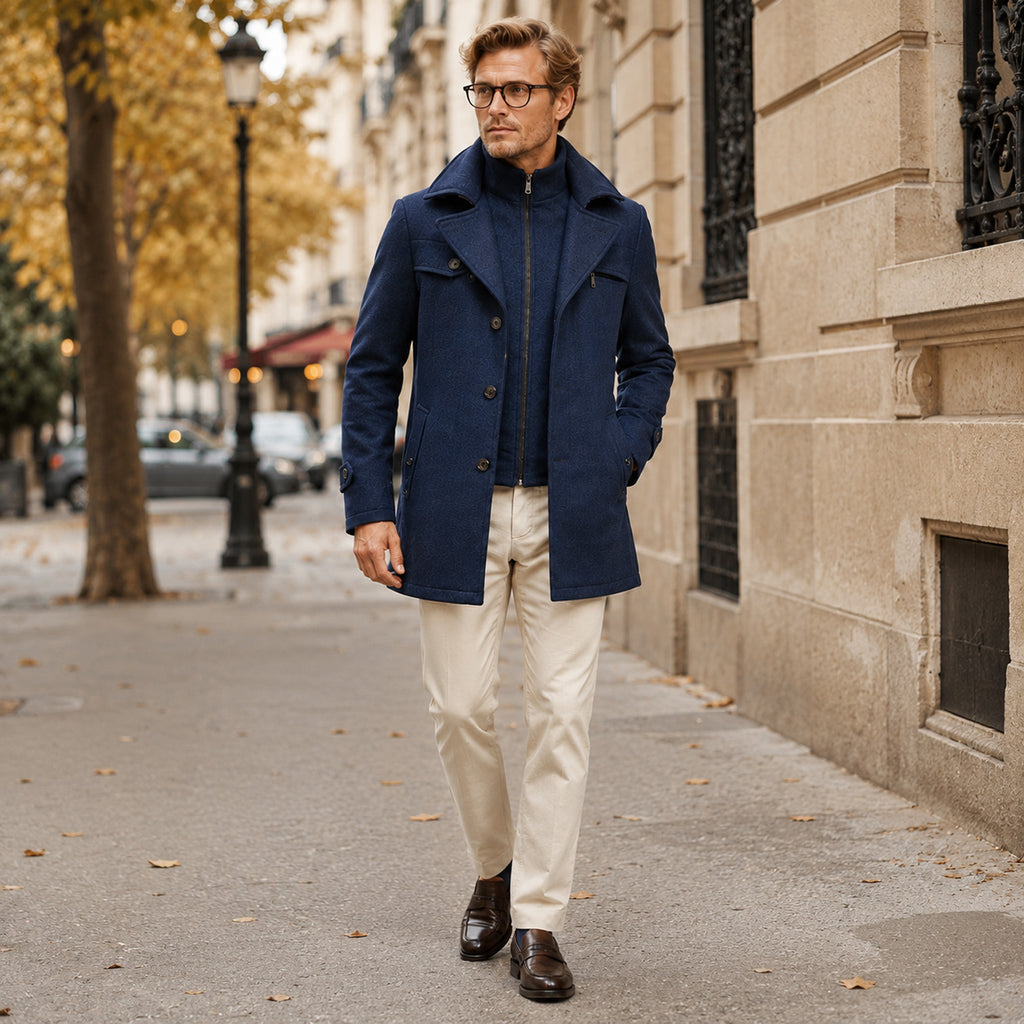 Monvaline | Men's Classic Wool Coat for Work and Casual Outfits