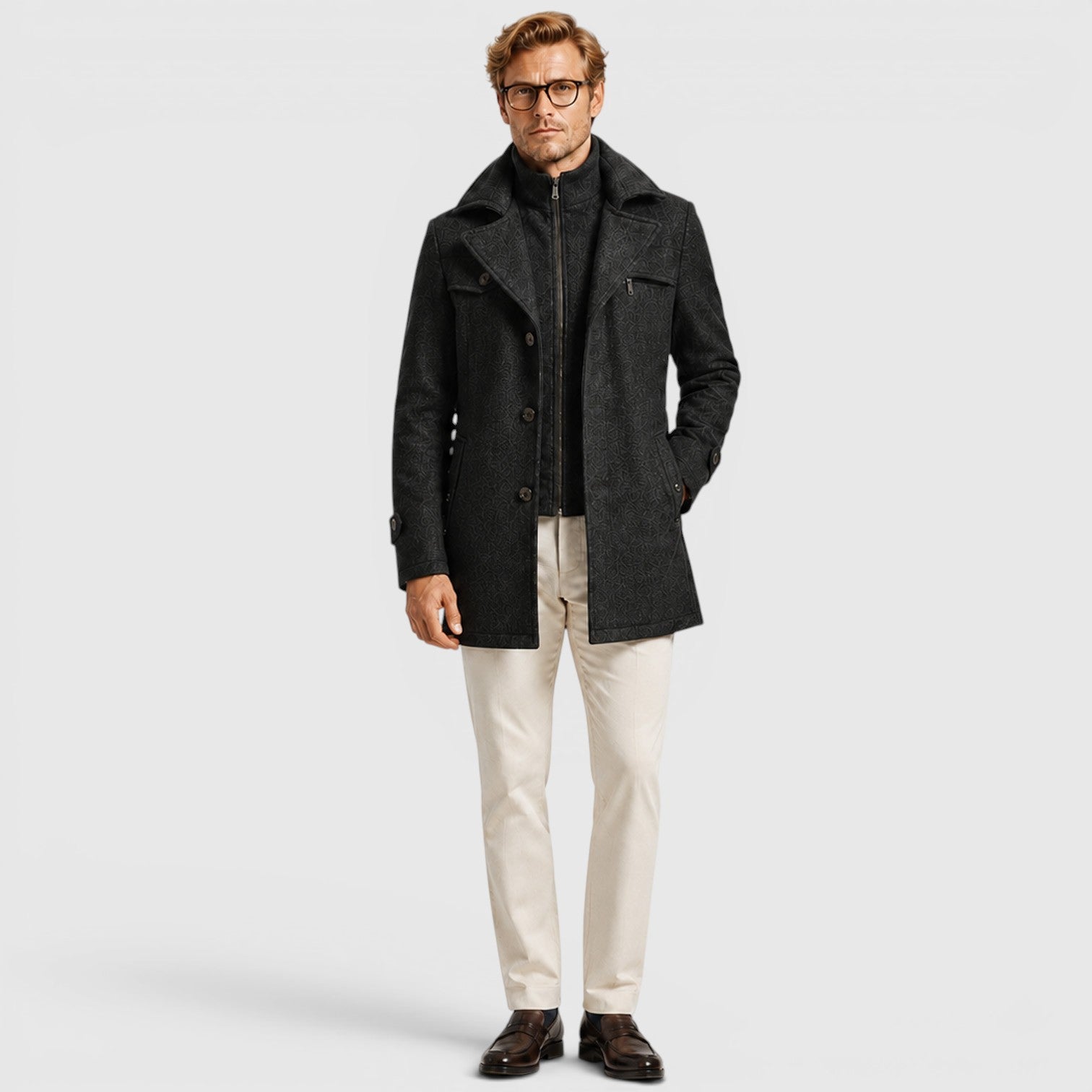 Monvaline | Men's Classic Wool Coat for Work and Casual Outfits