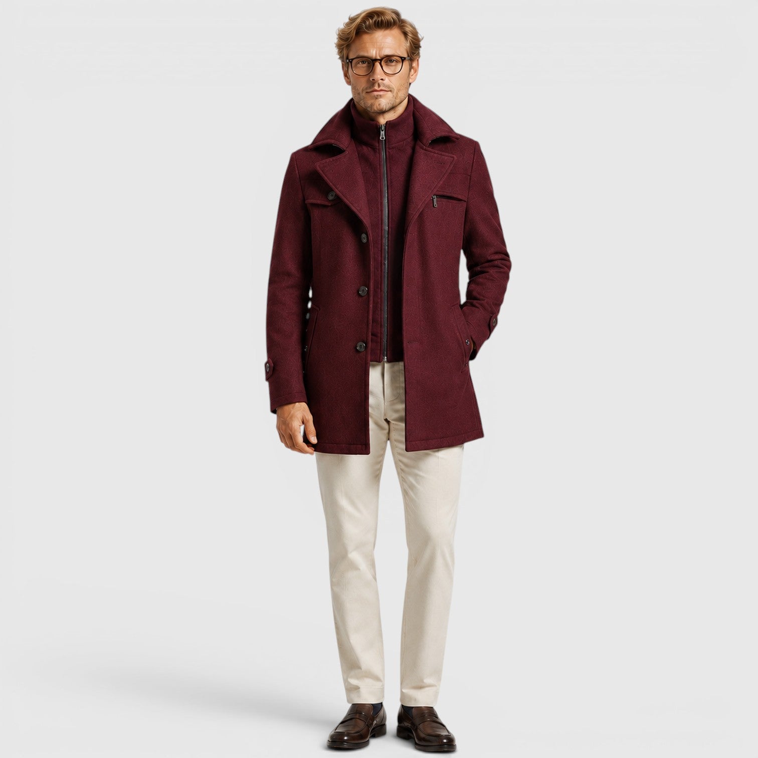Monvaline | Men's Classic Wool Coat for Work and Casual Outfits