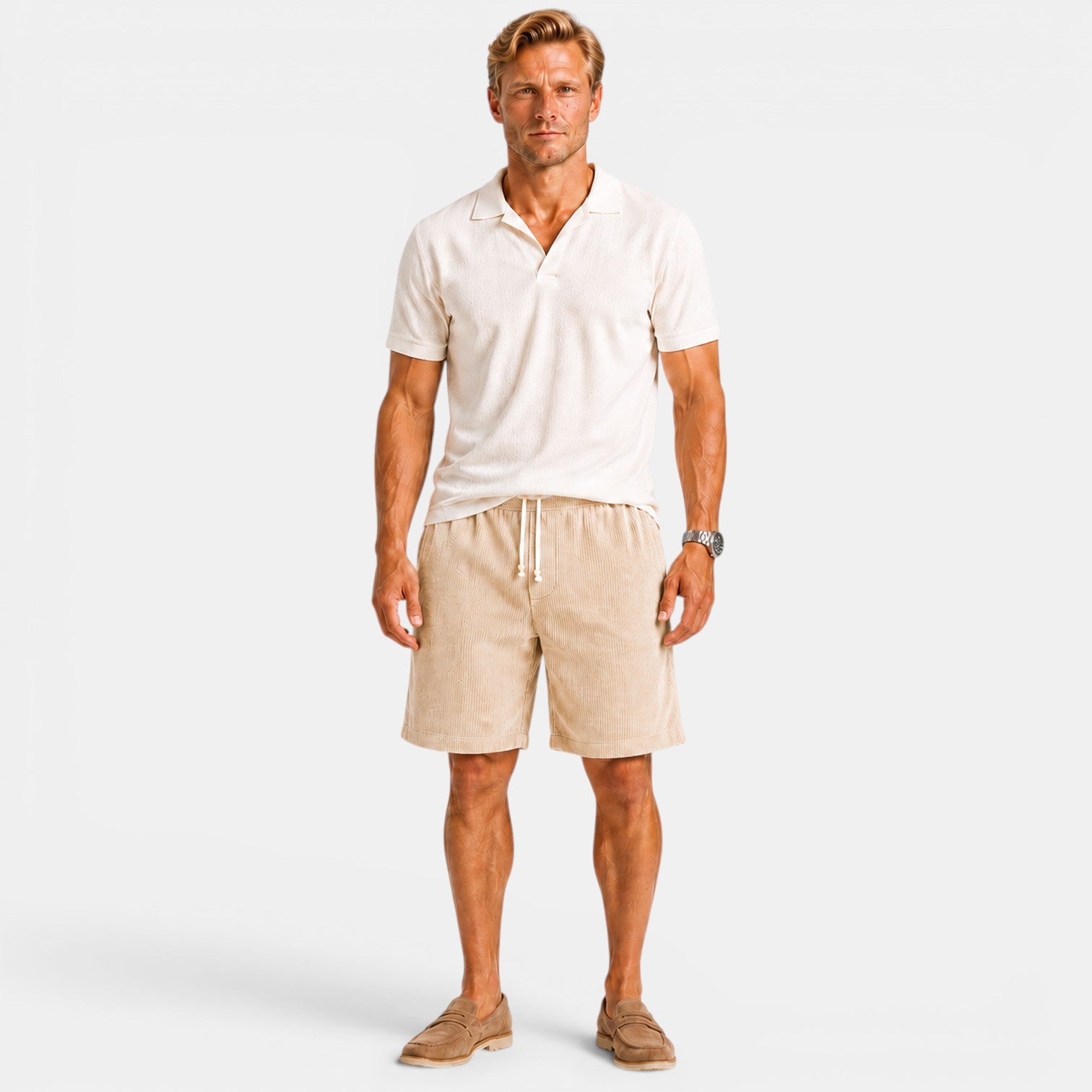 Monvaline | Men's Corduroy Drawstring Shorts for Summer Comfort