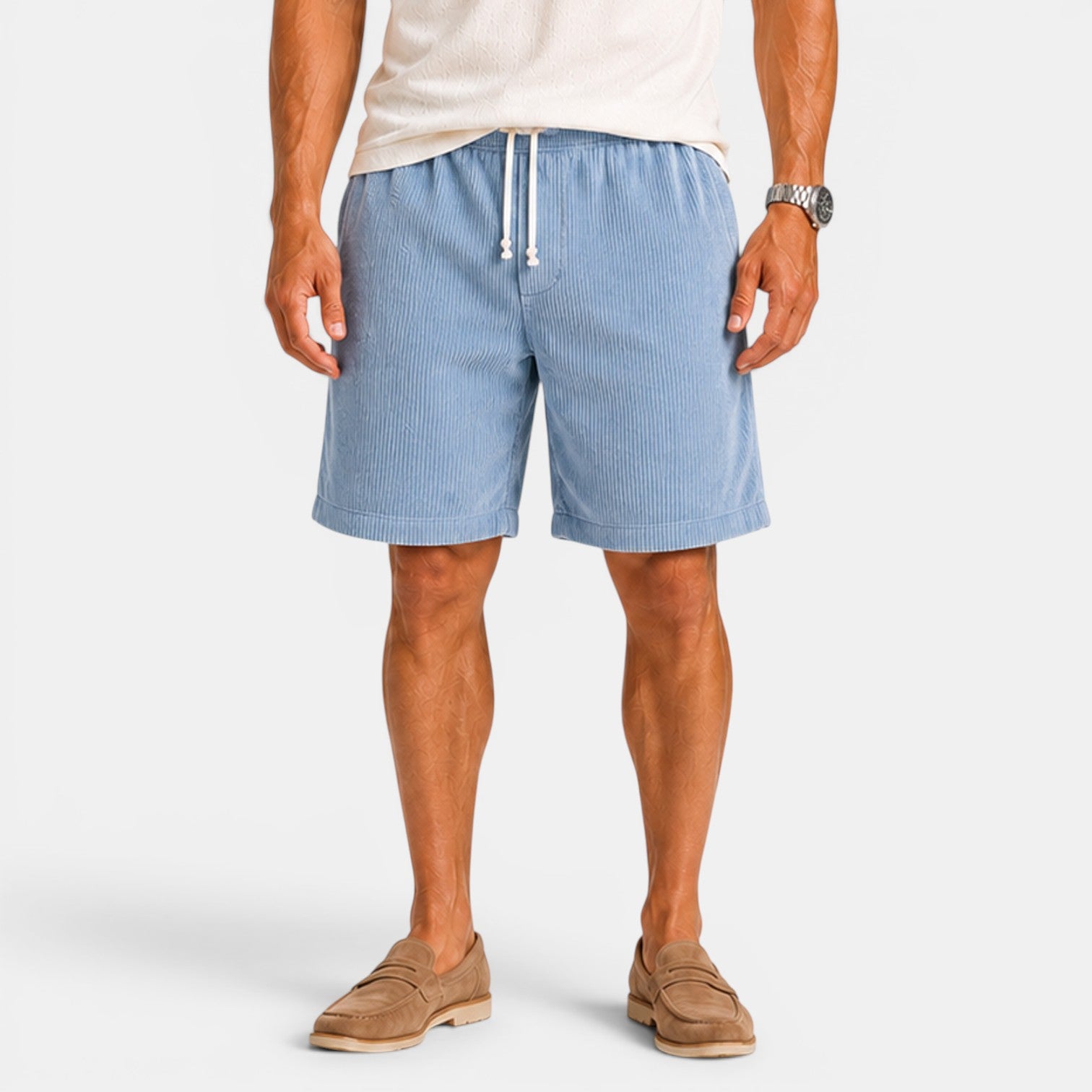 Monvaline | Men's Corduroy Drawstring Shorts for Summer Comfort