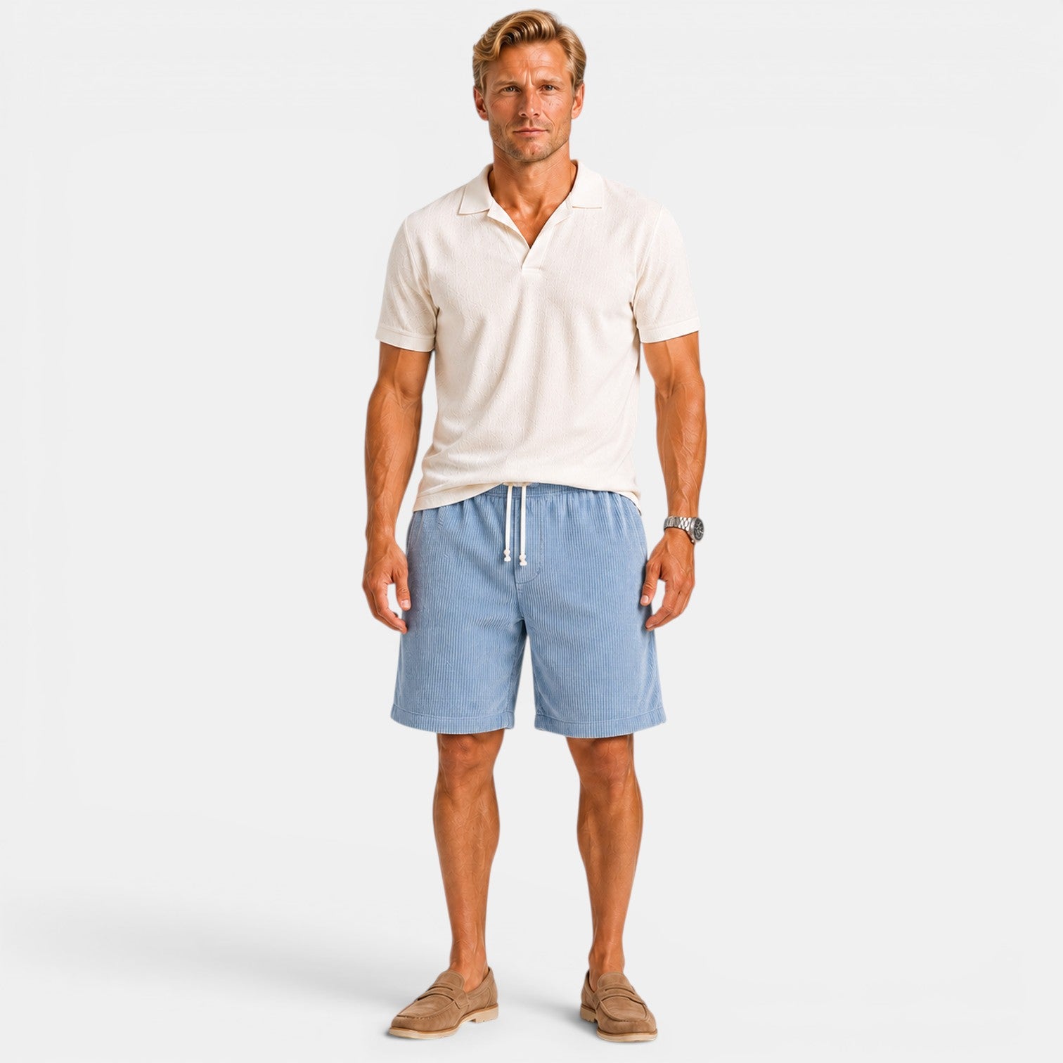 Monvaline | Men's Corduroy Drawstring Shorts for Summer Comfort