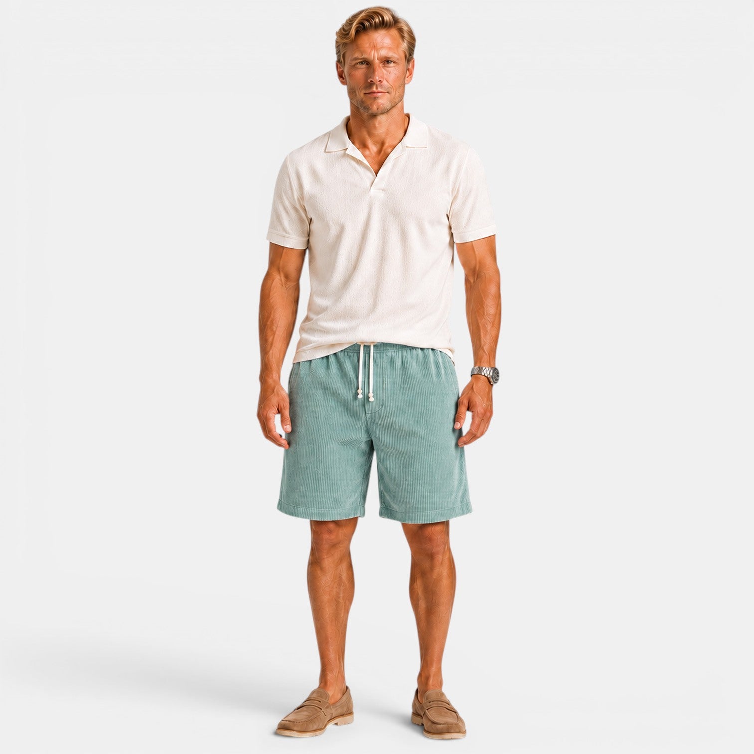 Monvaline | Men's Corduroy Drawstring Shorts for Summer Comfort