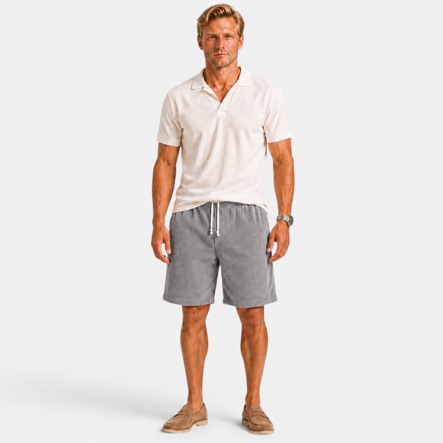 Monvaline | Men's Corduroy Drawstring Shorts for Summer Comfort