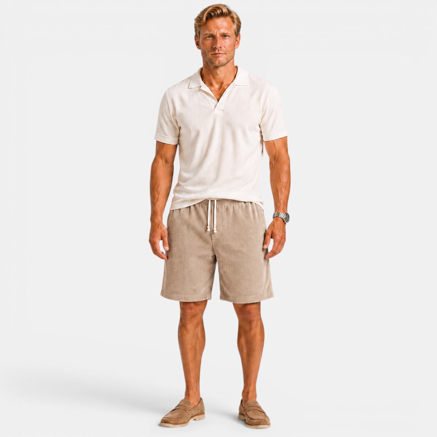 Monvaline | Men's Corduroy Drawstring Shorts for Summer Comfort
