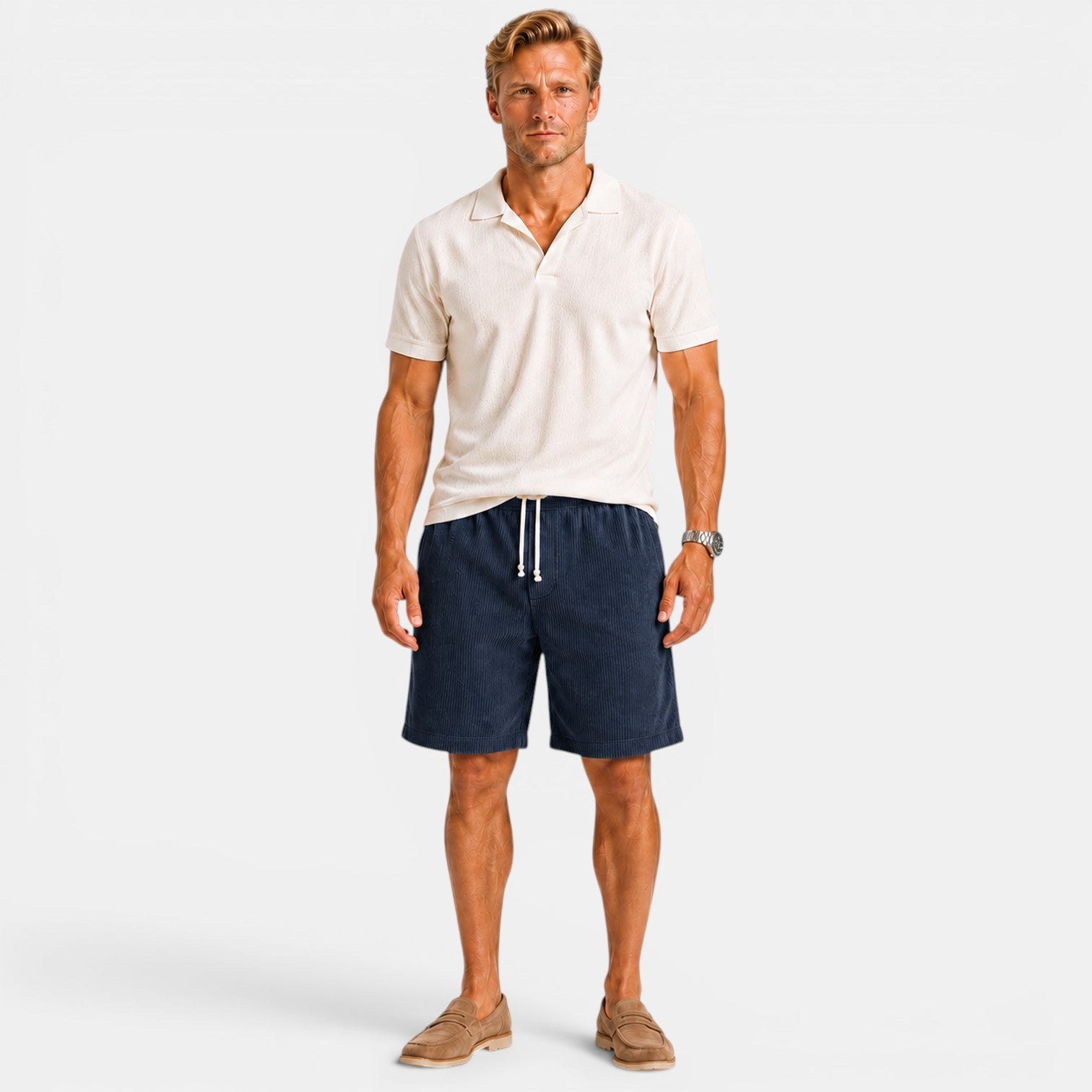 Monvaline | Men's Corduroy Drawstring Shorts for Summer Comfort