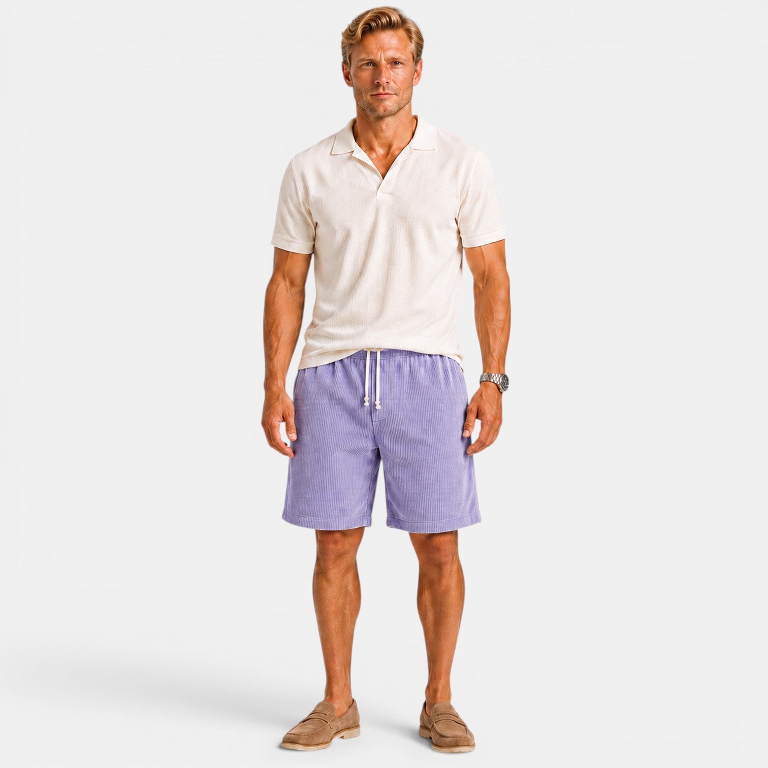Monvaline | Men's Corduroy Drawstring Shorts for Summer Comfort