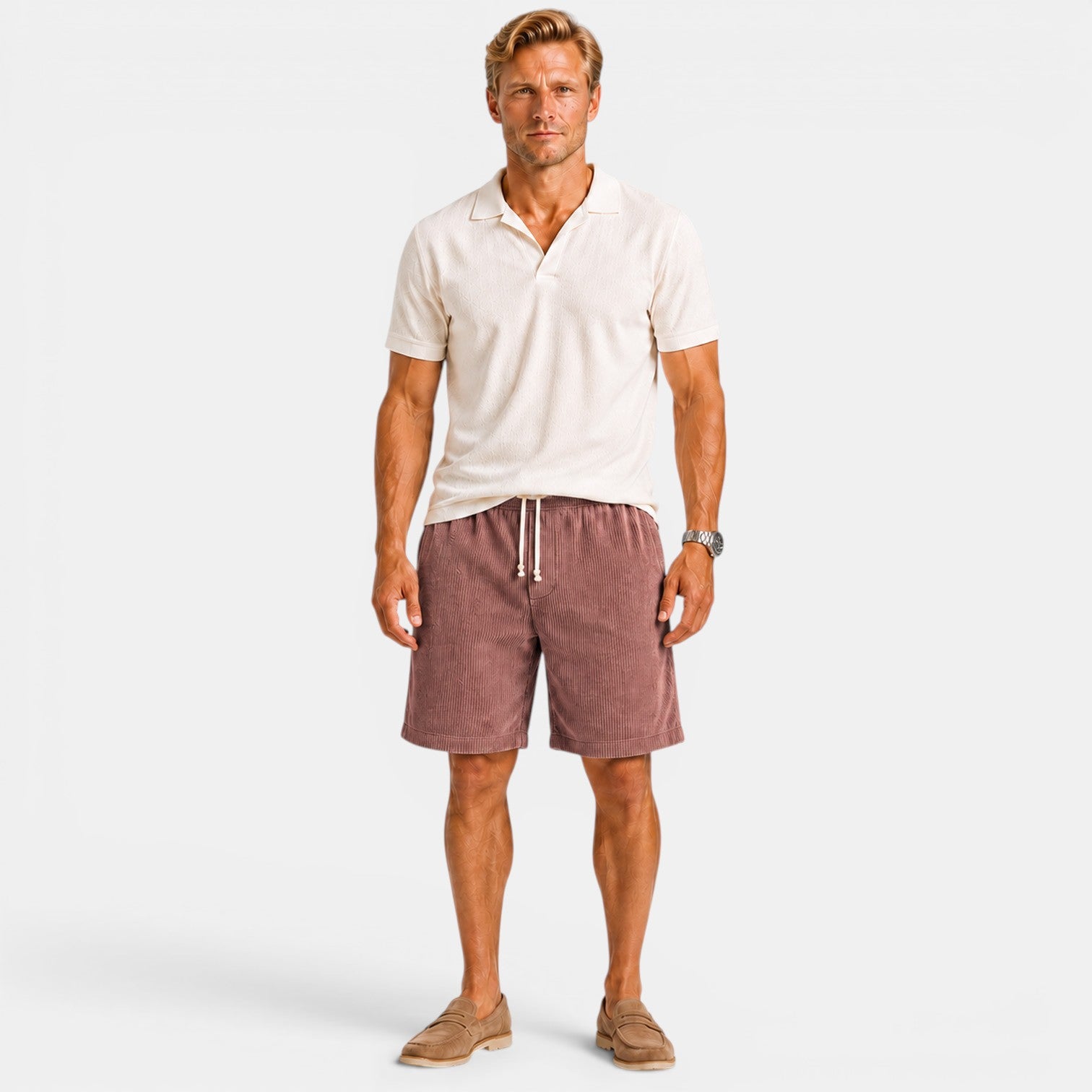 Monvaline | Men's Corduroy Drawstring Shorts for Summer Comfort
