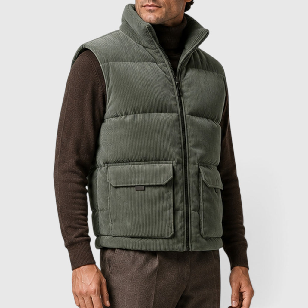 Monvaline | Men's Corduroy Puffer Gilet – Fleece Lined Zip-Up Bodywarmer
