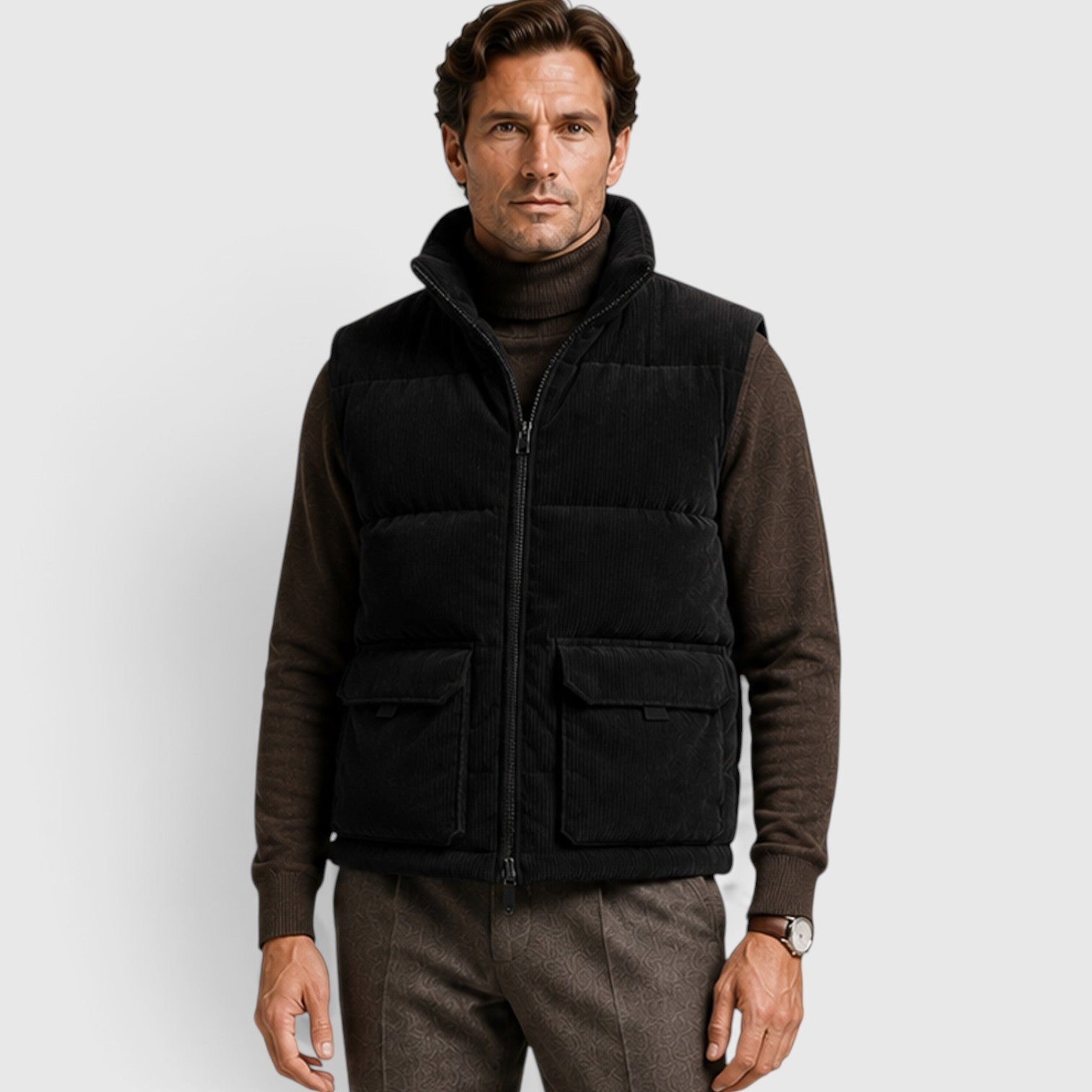 Monvaline | Men's Corduroy Puffer Gilet – Fleece Lined Zip-Up Bodywarmer