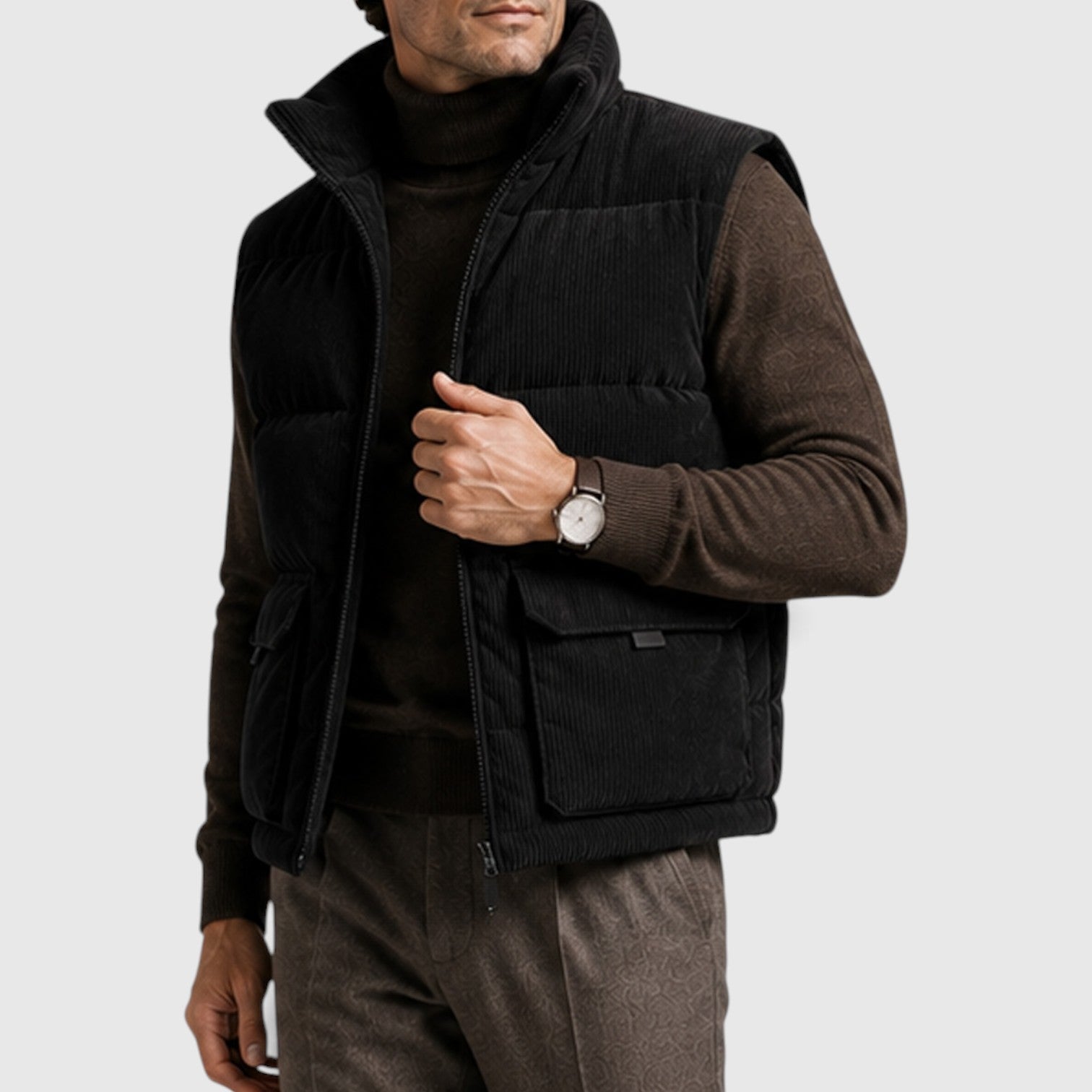 Monvaline | Men's Corduroy Puffer Gilet – Fleece Lined Zip-Up Bodywarmer