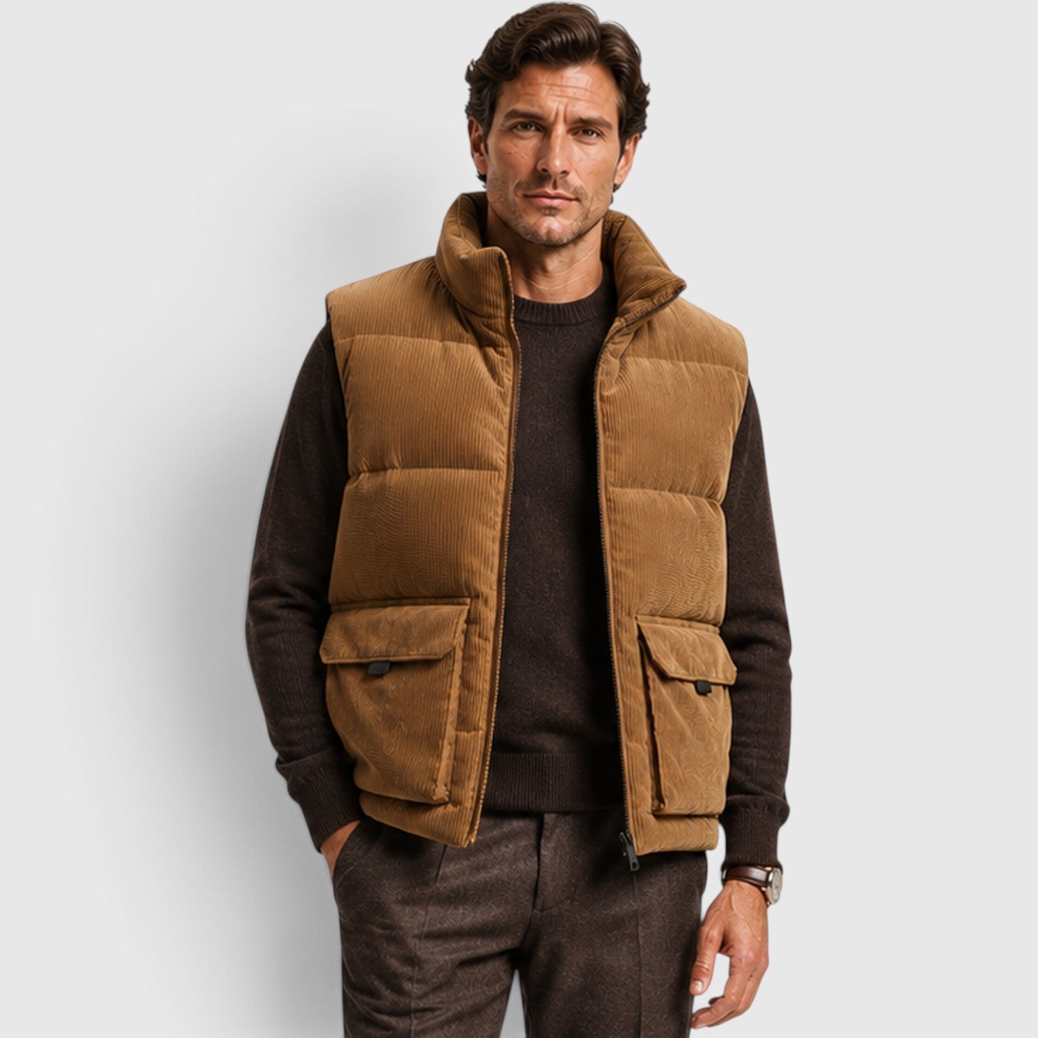 Monvaline | Men's Corduroy Puffer Gilet – Fleece Lined Zip-Up Bodywarmer
