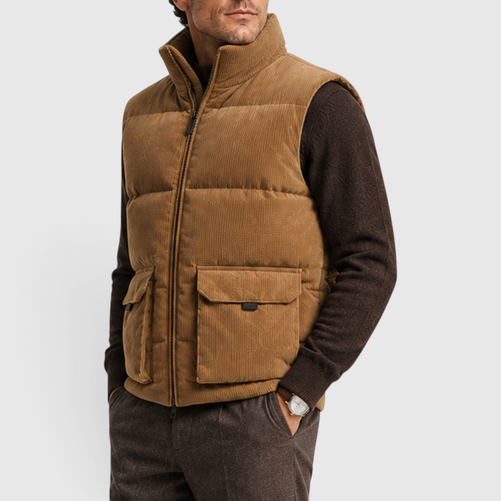 Monvaline | Men's Corduroy Puffer Gilet – Fleece Lined Zip-Up Bodywarmer
