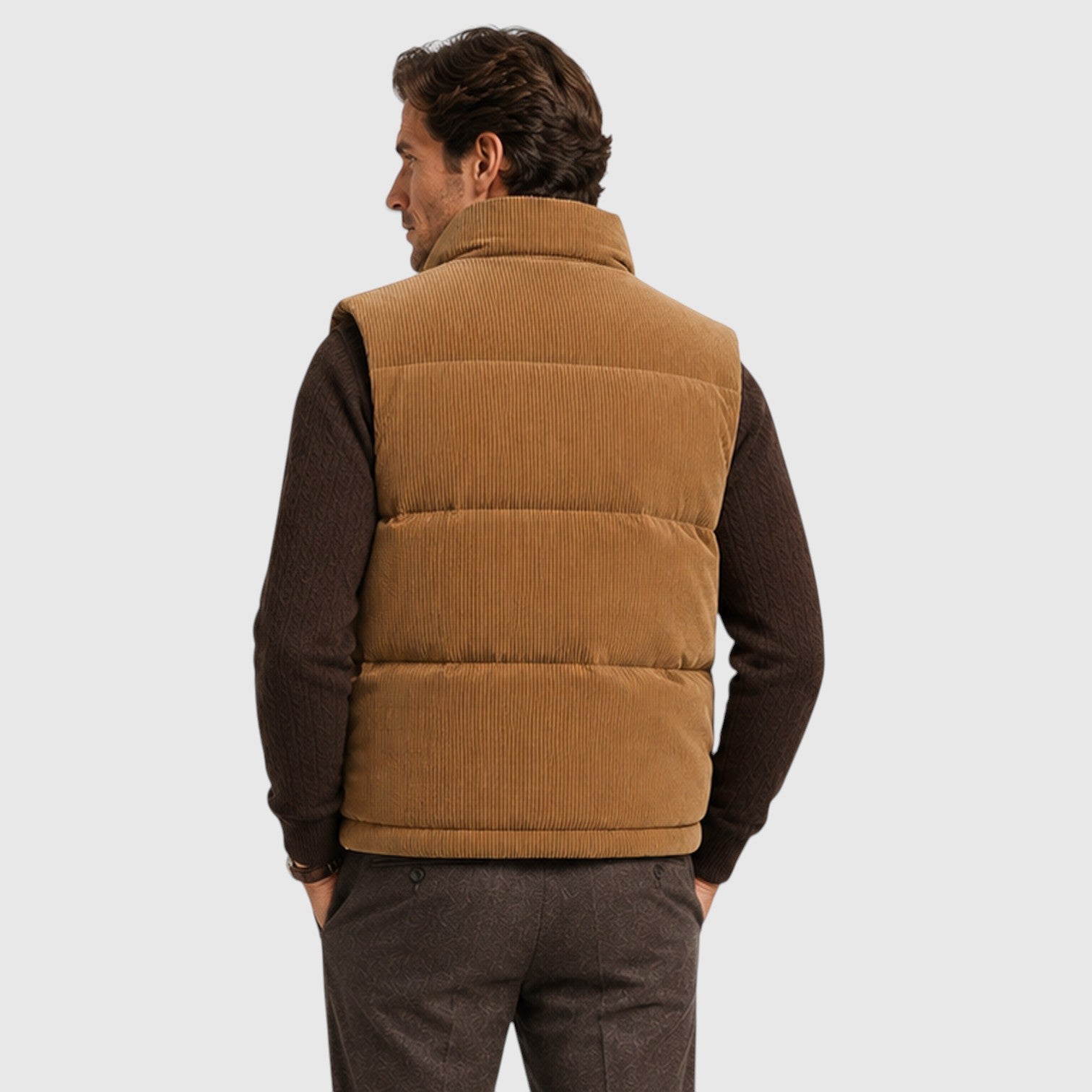 Monvaline | Men's Corduroy Puffer Gilet – Fleece Lined Zip-Up Bodywarmer