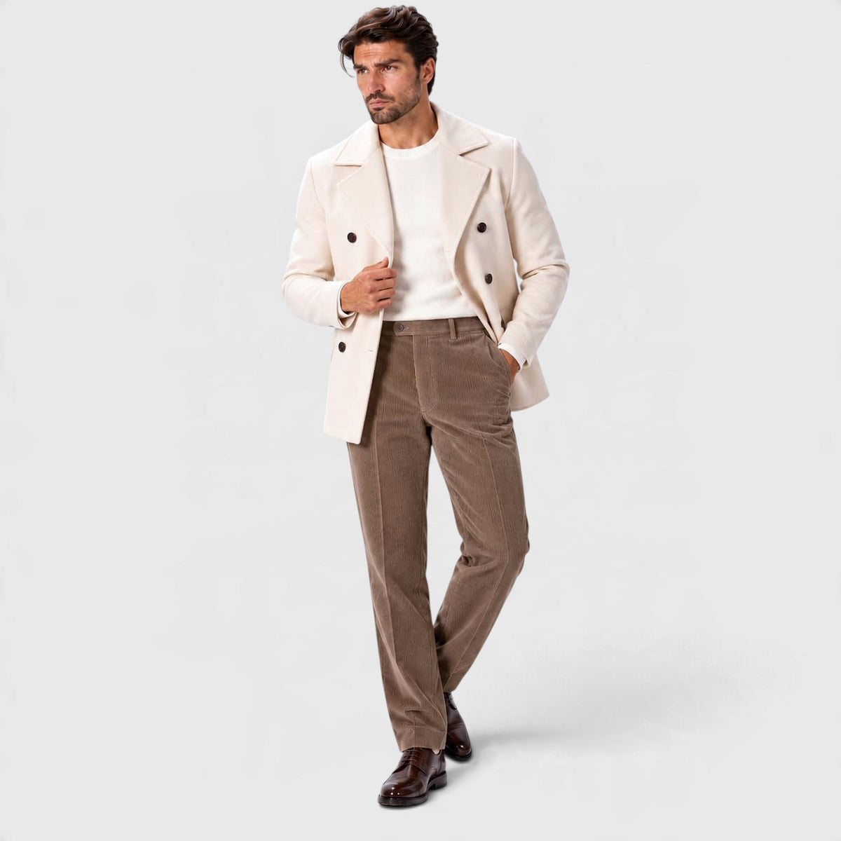 Monvaline | Men's Corduroy Trousers Classic Flat Front