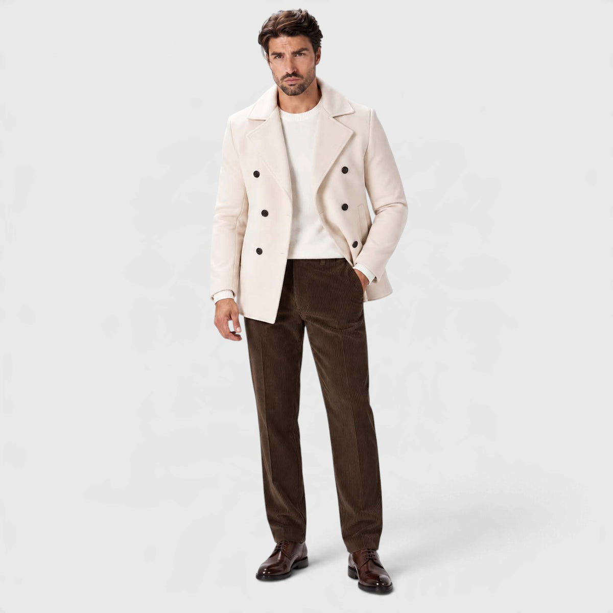 Monvaline | Men's Corduroy Trousers Classic Flat Front