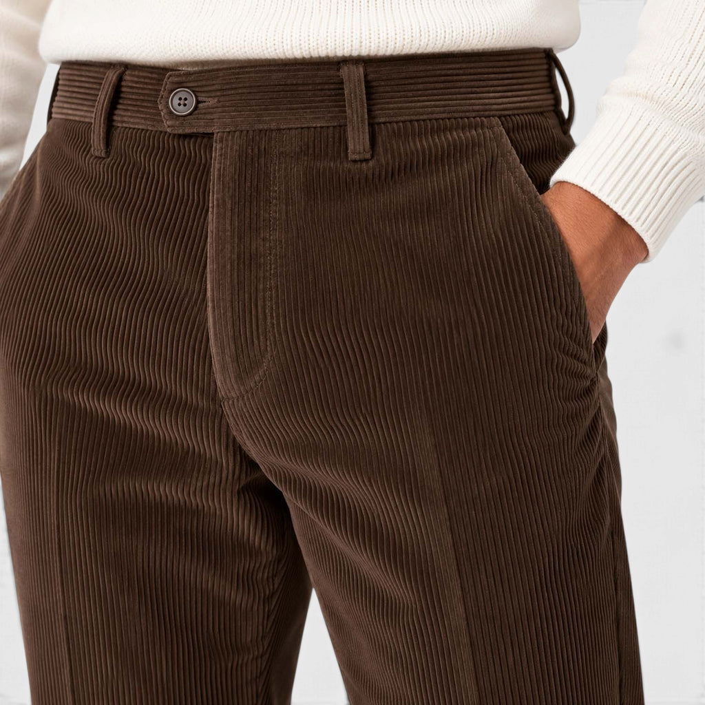 Monvaline | Men's Corduroy Trousers Classic Flat Front