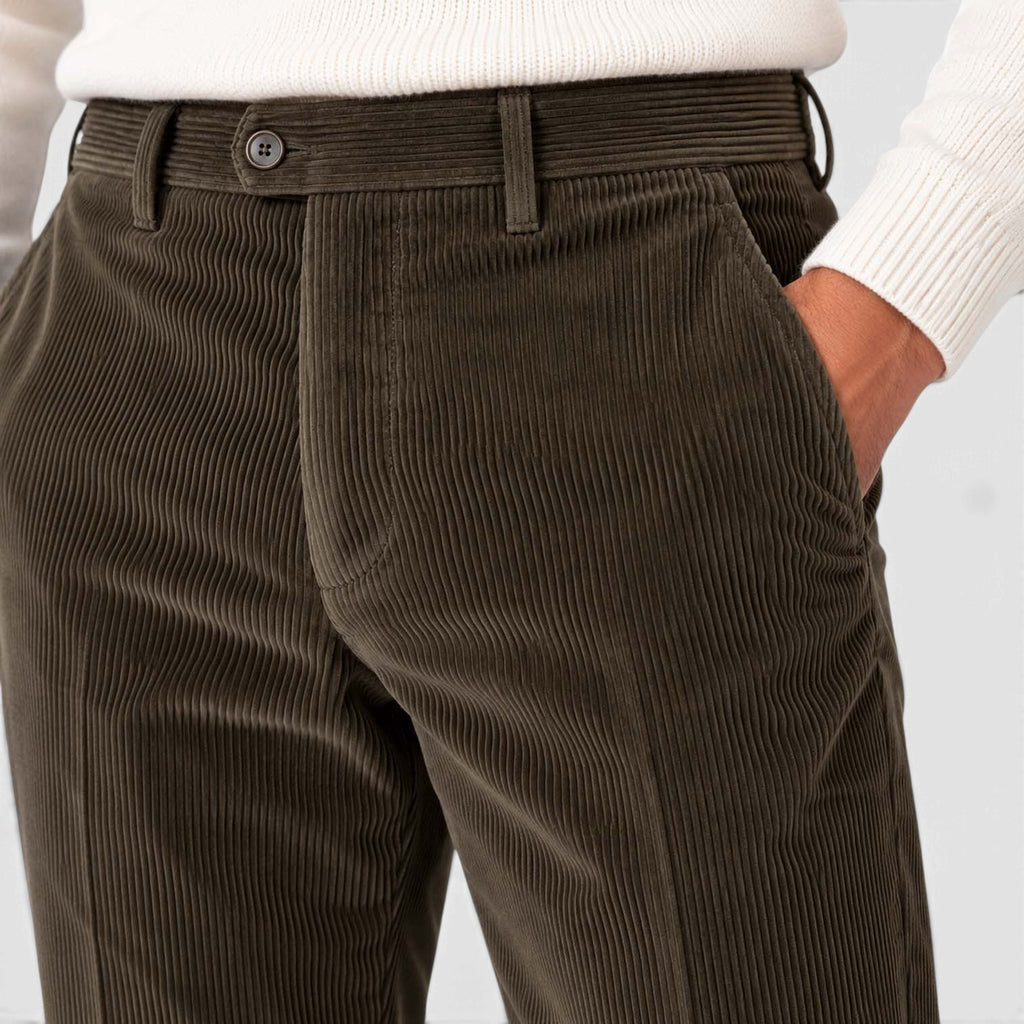 Monvaline | Men's Corduroy Trousers Classic Flat Front