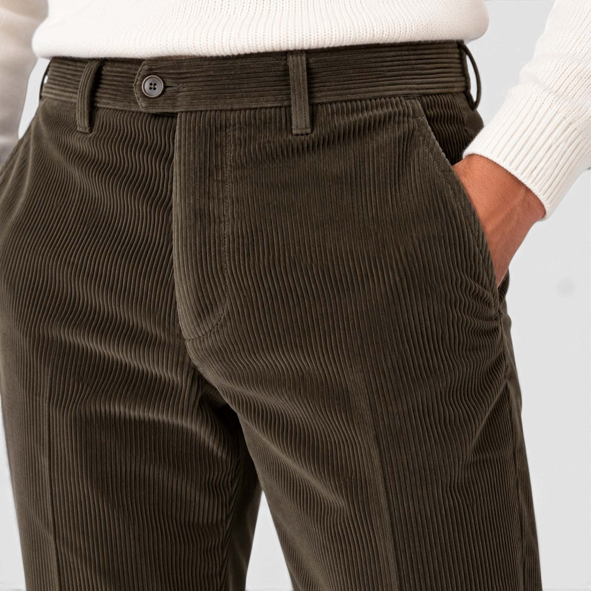 Monvaline | Men's Corduroy Trousers Classic Flat Front