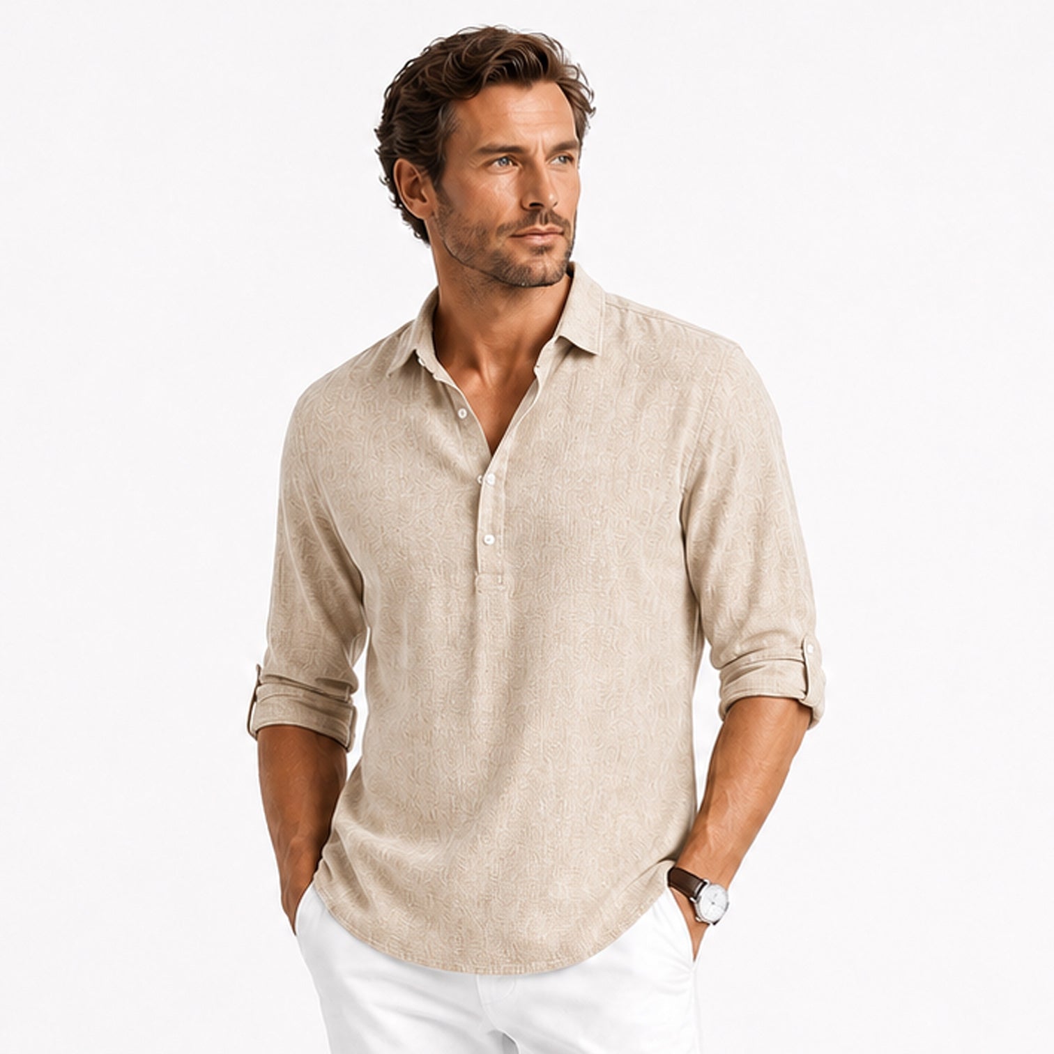 Monvaline | Men's Cotton Blend Polo Shirt Long Sleeve Loose Fit Casual Top