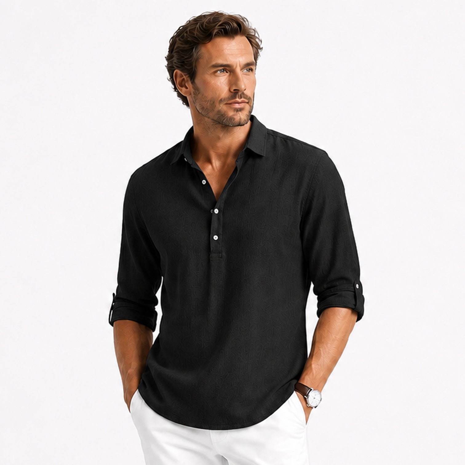 Monvaline | Men's Cotton Blend Polo Shirt Long Sleeve Loose Fit Casual Top
