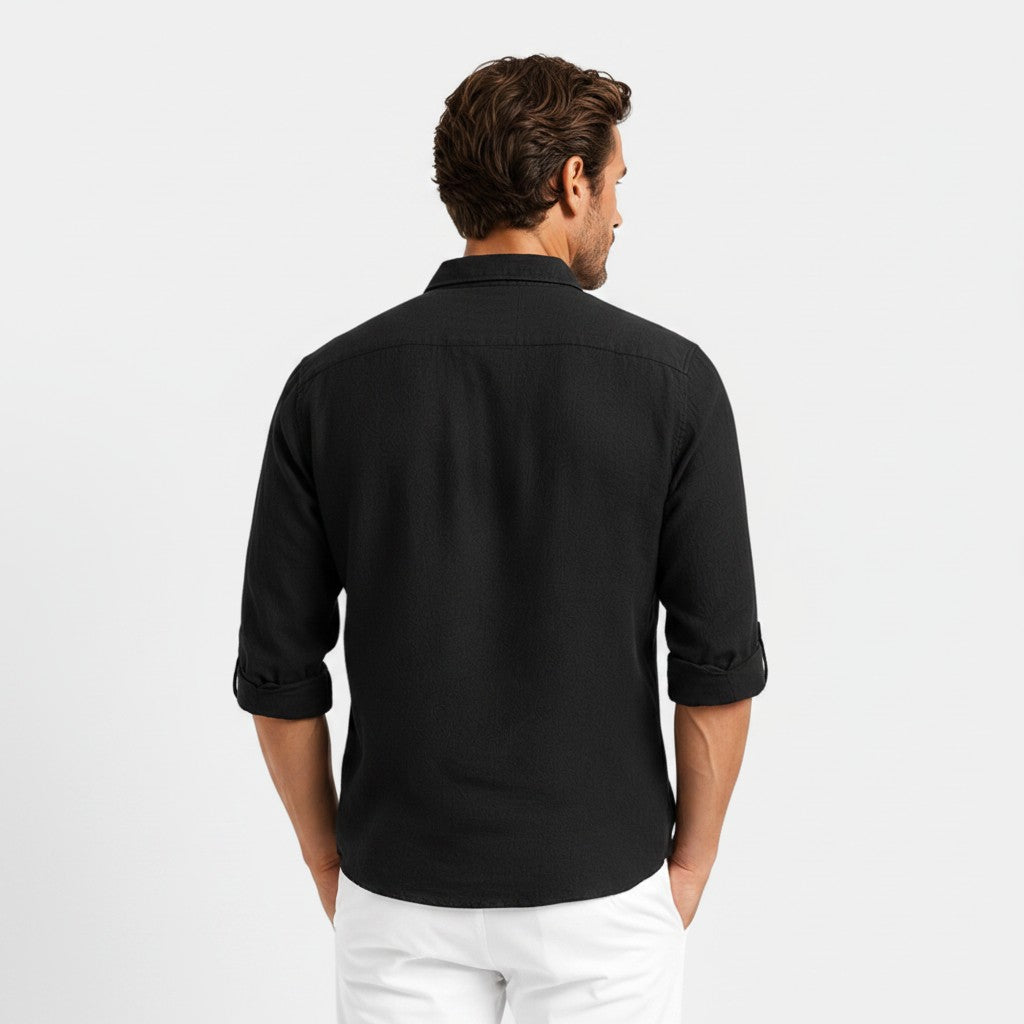 Monvaline | Men's Cotton Blend Polo Shirt Long Sleeve Loose Fit Casual Top
