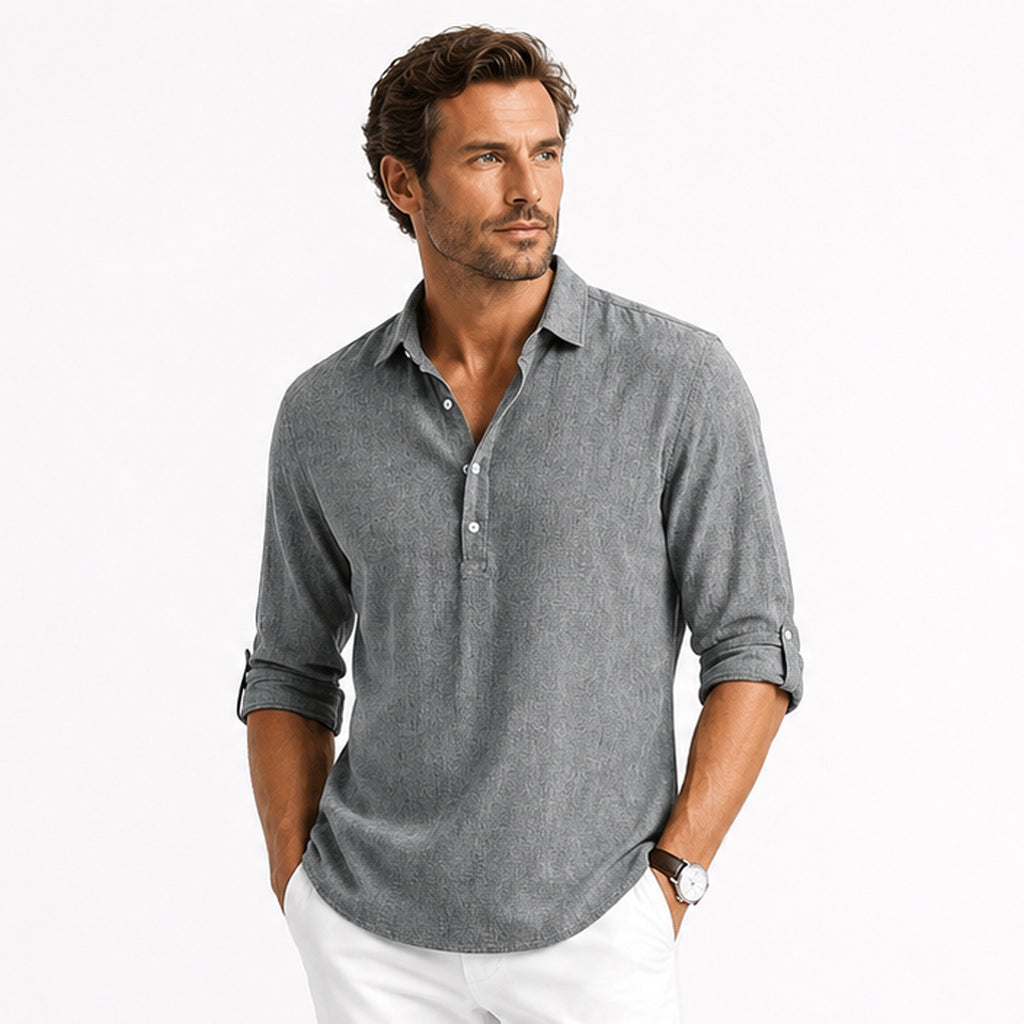 Monvaline | Men's Cotton Blend Polo Shirt Long Sleeve Loose Fit Casual Top