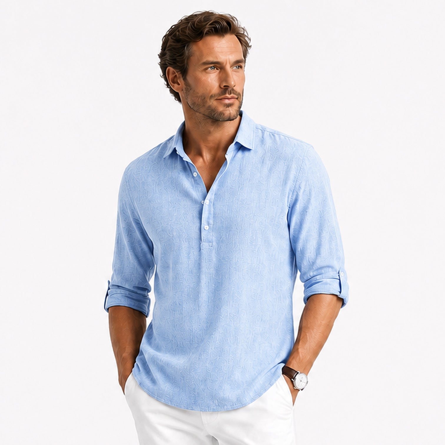Monvaline | Men's Cotton Blend Polo Shirt Long Sleeve Loose Fit Casual Top